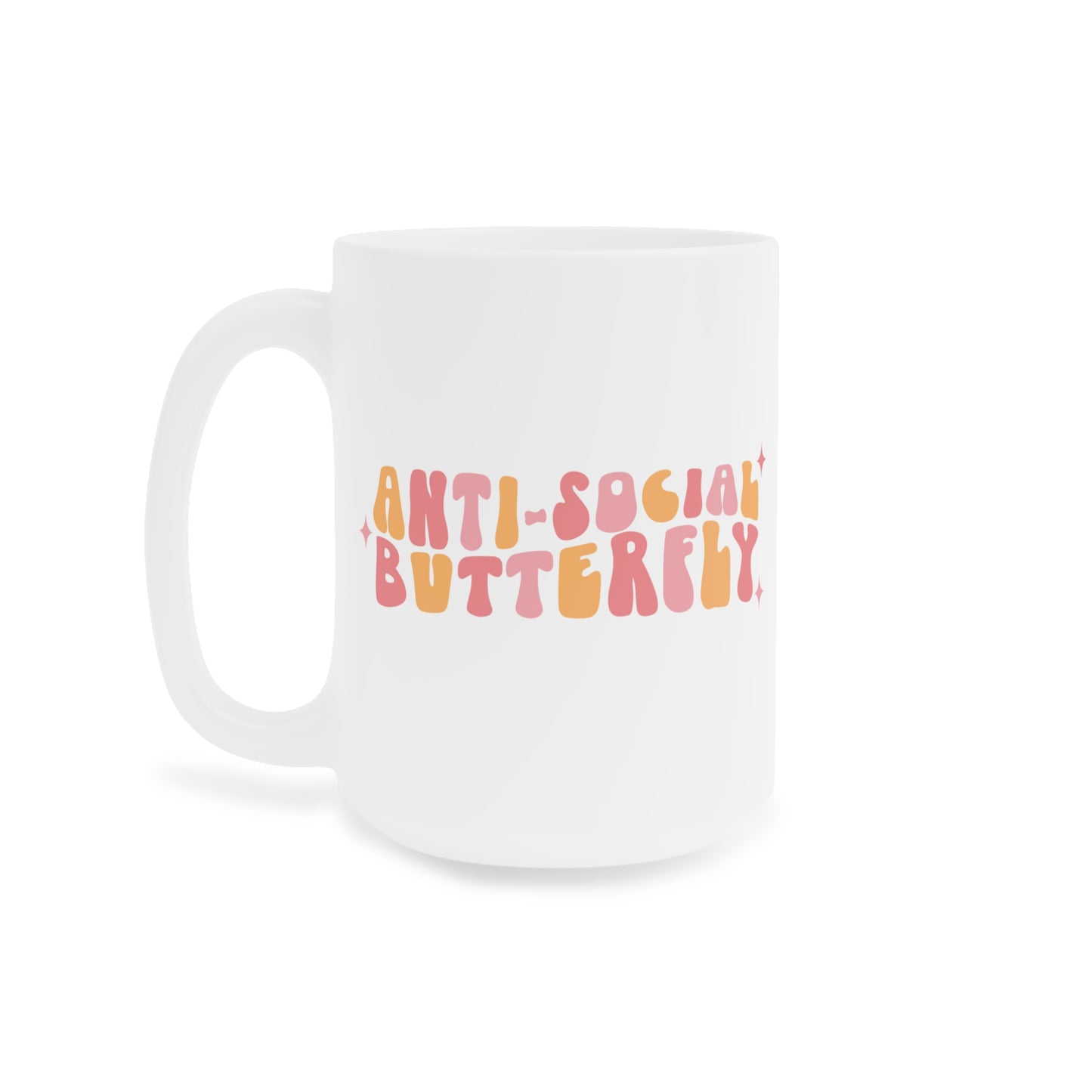 Retro 70s Anti-Social Butterfly Coffee Mug - Groovy Funny Introvert Cup | 11oz 15oz 20oz or 15oz Accent