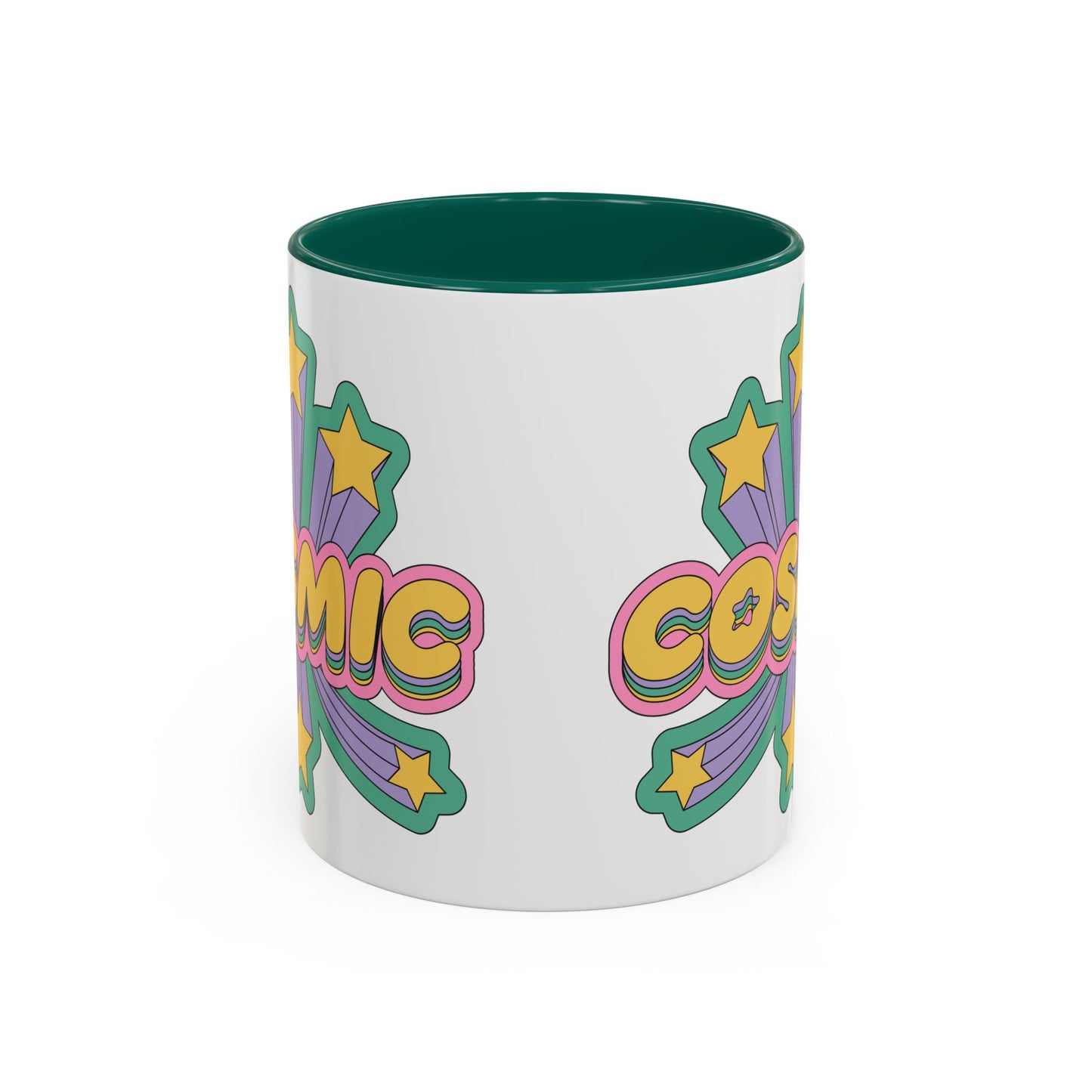 COSMIC Accent Mug – Retro Stars Burst | 11oz 15oz Colored Handle