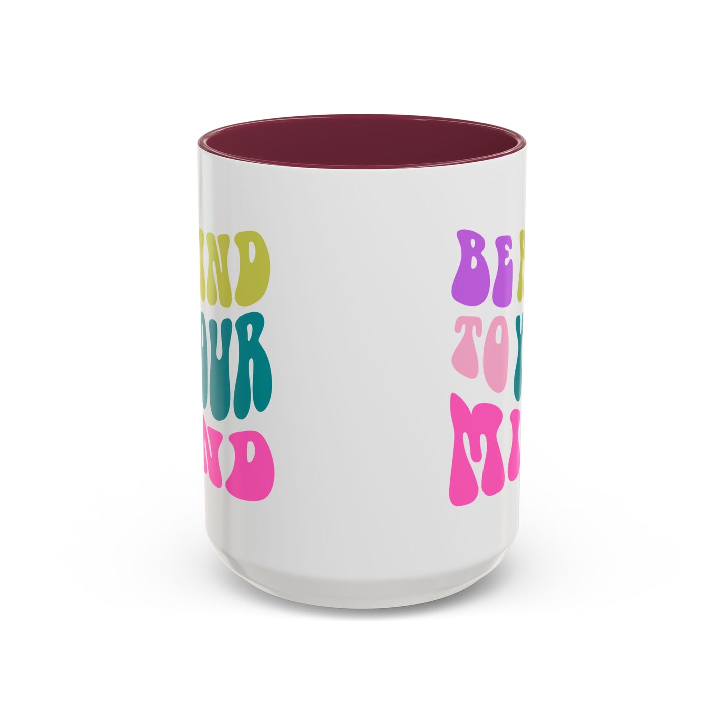 Be Kind To Your Mind Accent Mug – Retro Rainbow Letters | 11oz 15oz Colored Handle