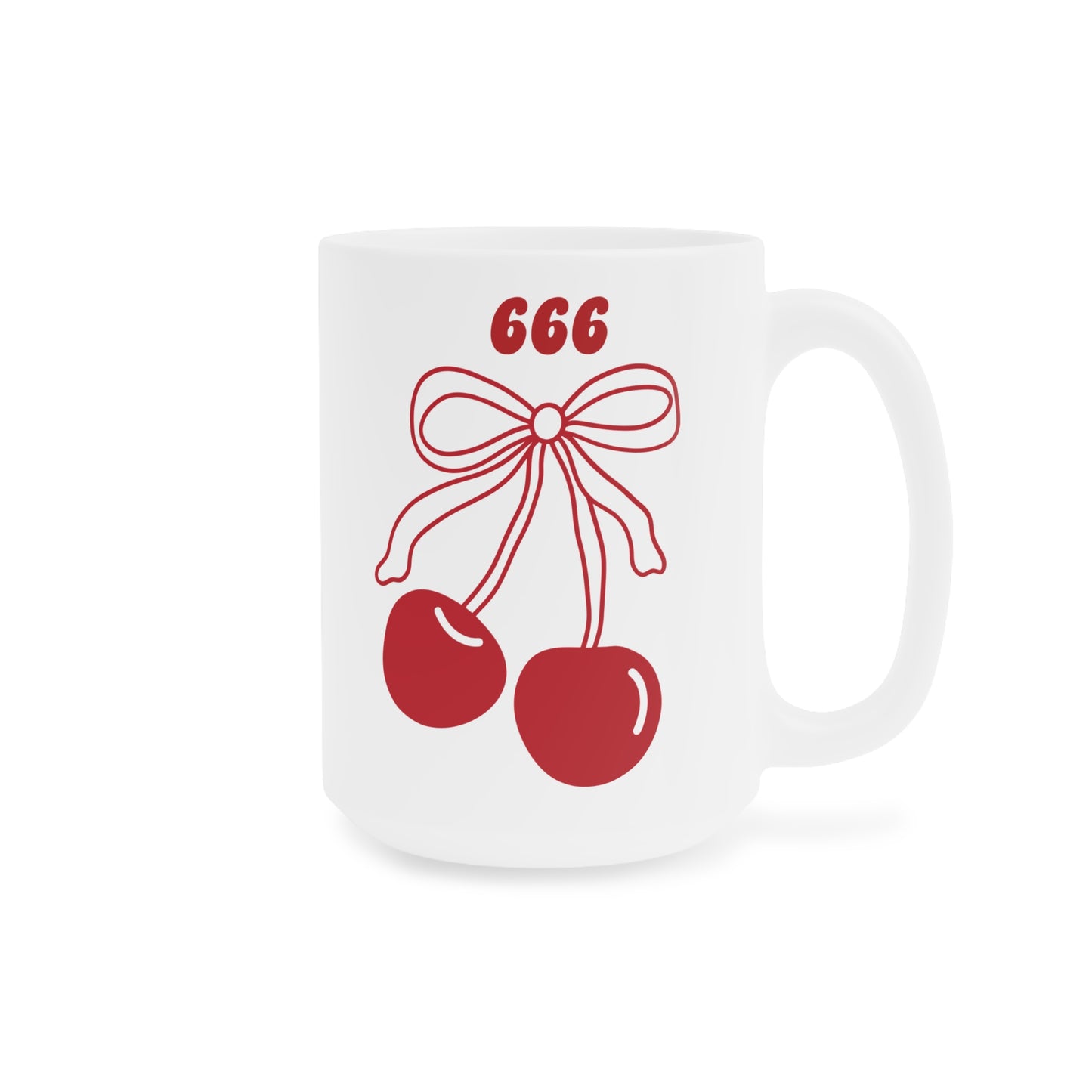 666 Angel Number Cherries Coffee Mug – Coquette Bow Kawaii | 11oz 15oz 20oz White Ceramic