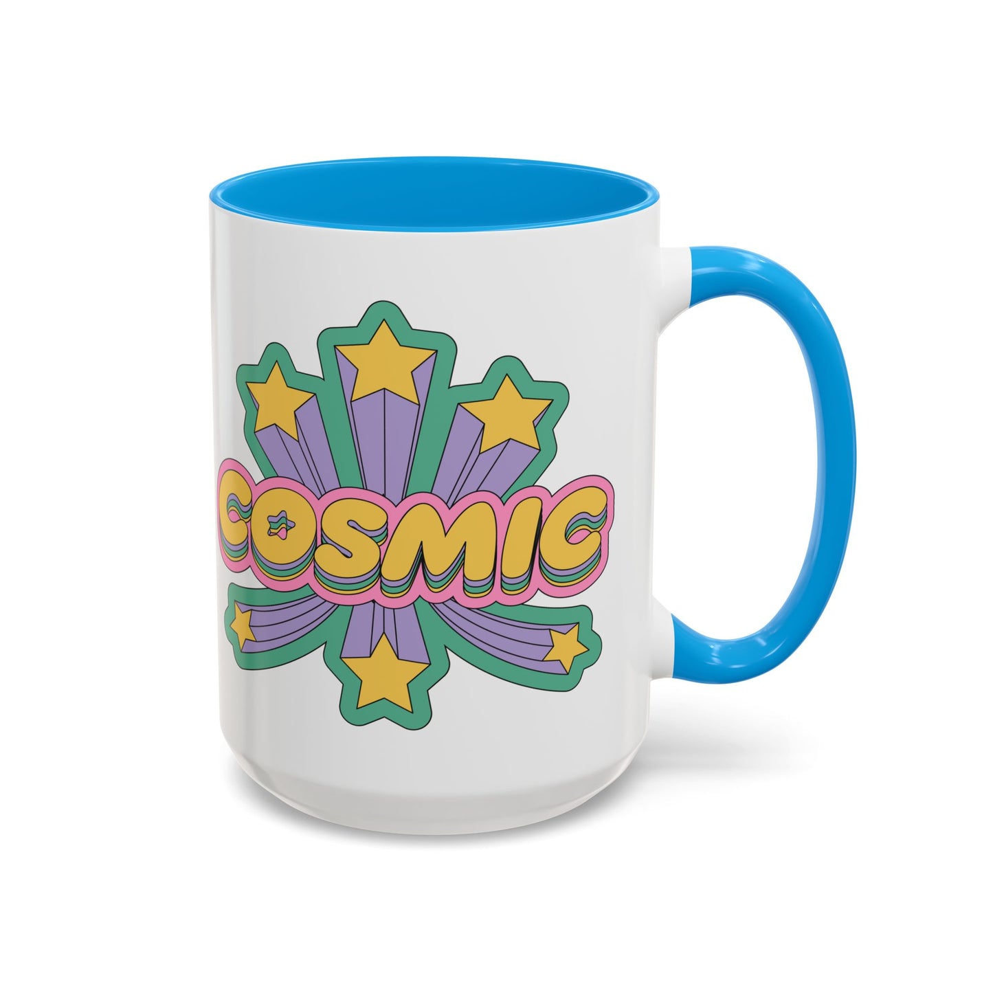 COSMIC Accent Mug – Retro Stars Burst | 11oz 15oz Colored Handle