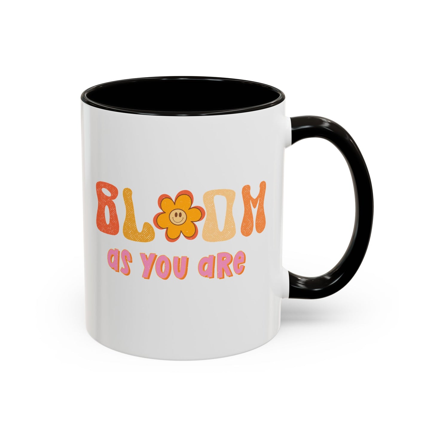 Bloom As You Are Accent Mug – Smiley Flower | 11oz 15oz Colored Handle
