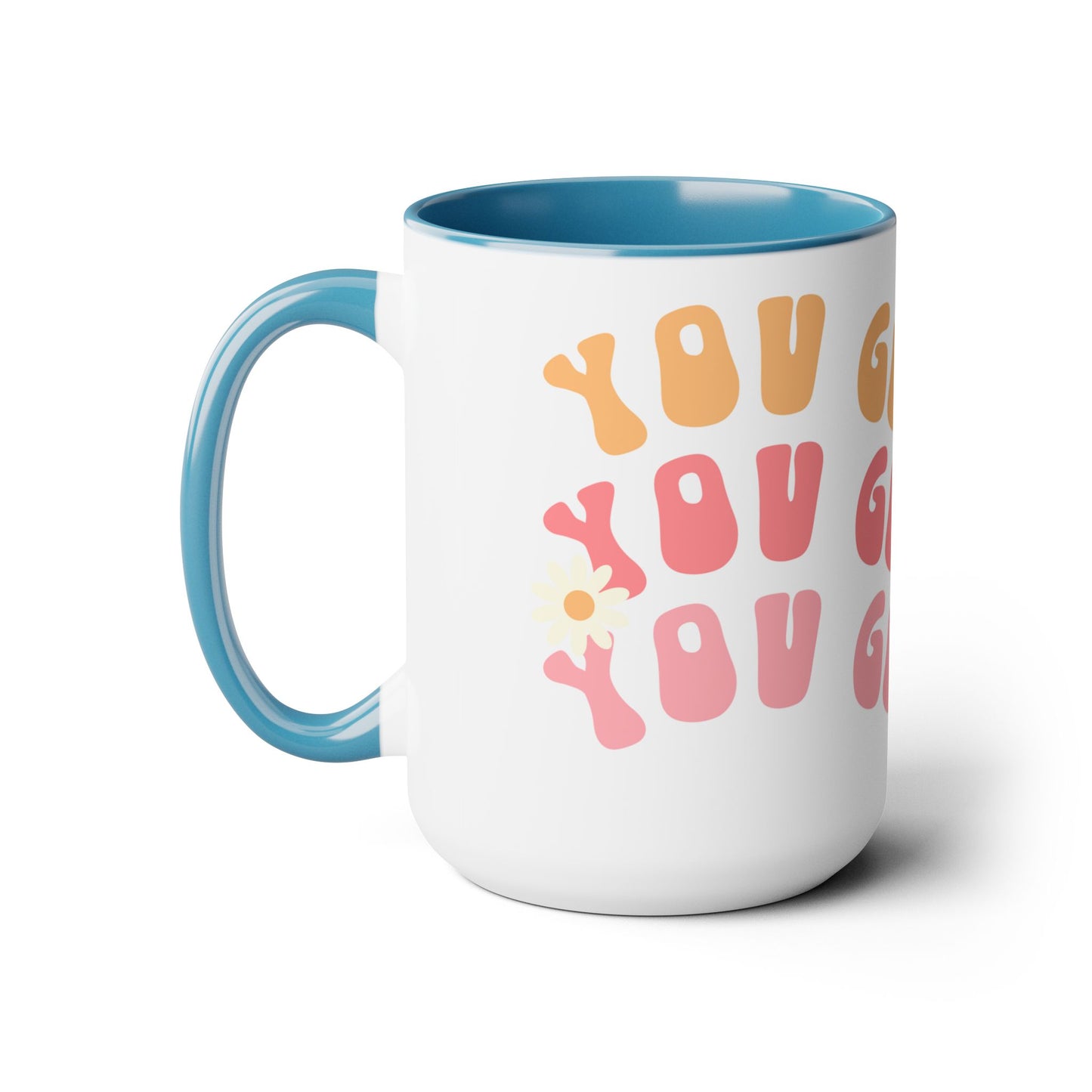 You Got This Groovy 70s Themed Coffee Mug 15oz - Multi-Pink Retro Style Ceramic Cup - Inspirational Positivity Boosting Drinkware