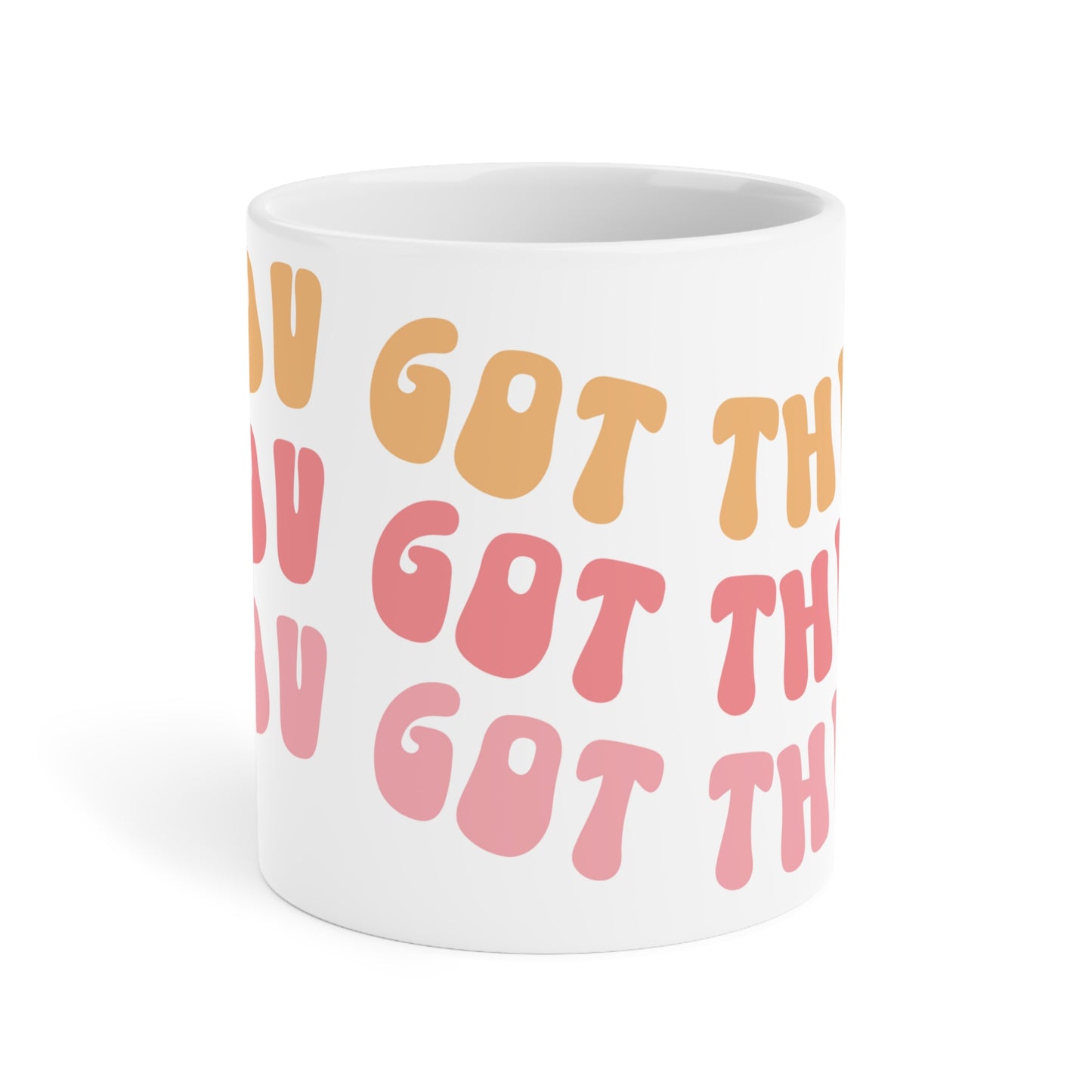 You Got This Groovy 70s Themed Coffee Mug 20oz - Multi-Pink Retro Style Ceramic Cup - Inspirational Positivity Boosting Drinkware
