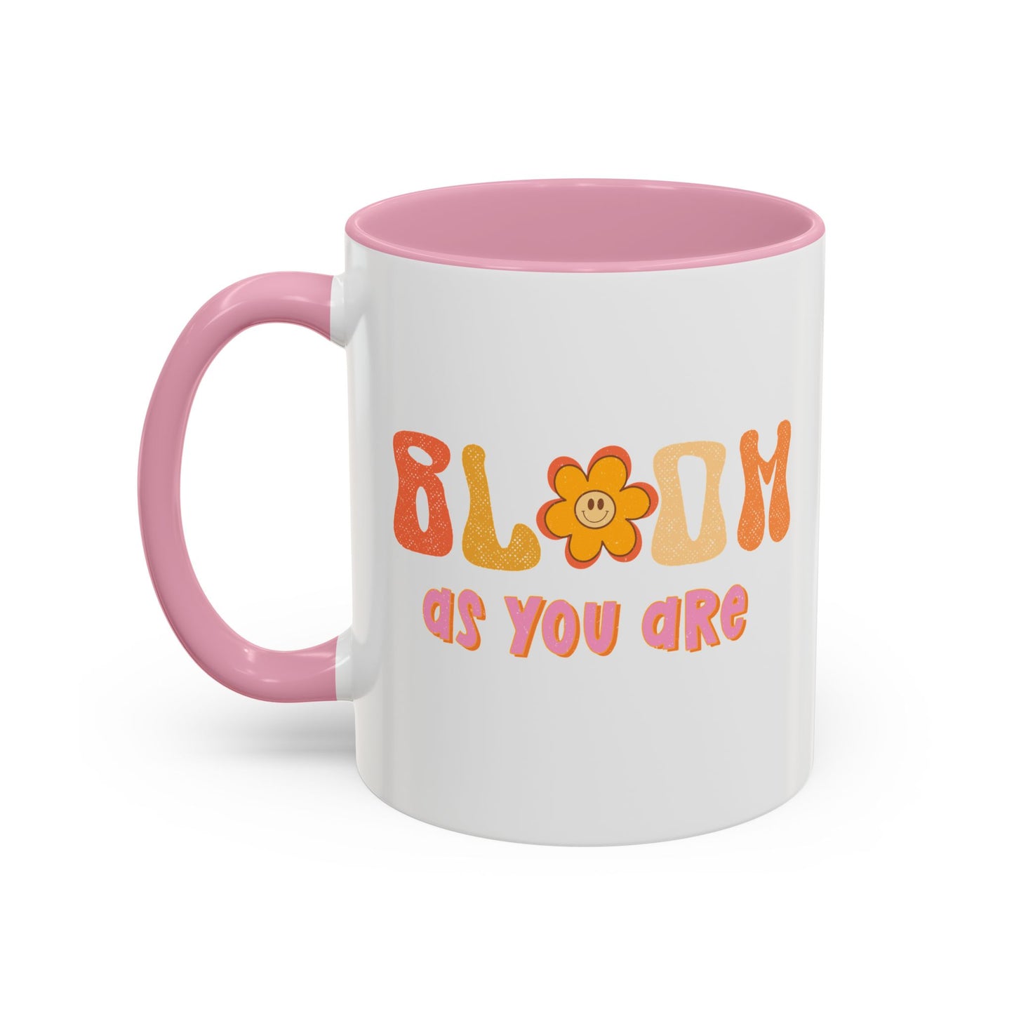 Bloom As You Are Accent Mug – Smiley Flower | 11oz 15oz Colored Handle