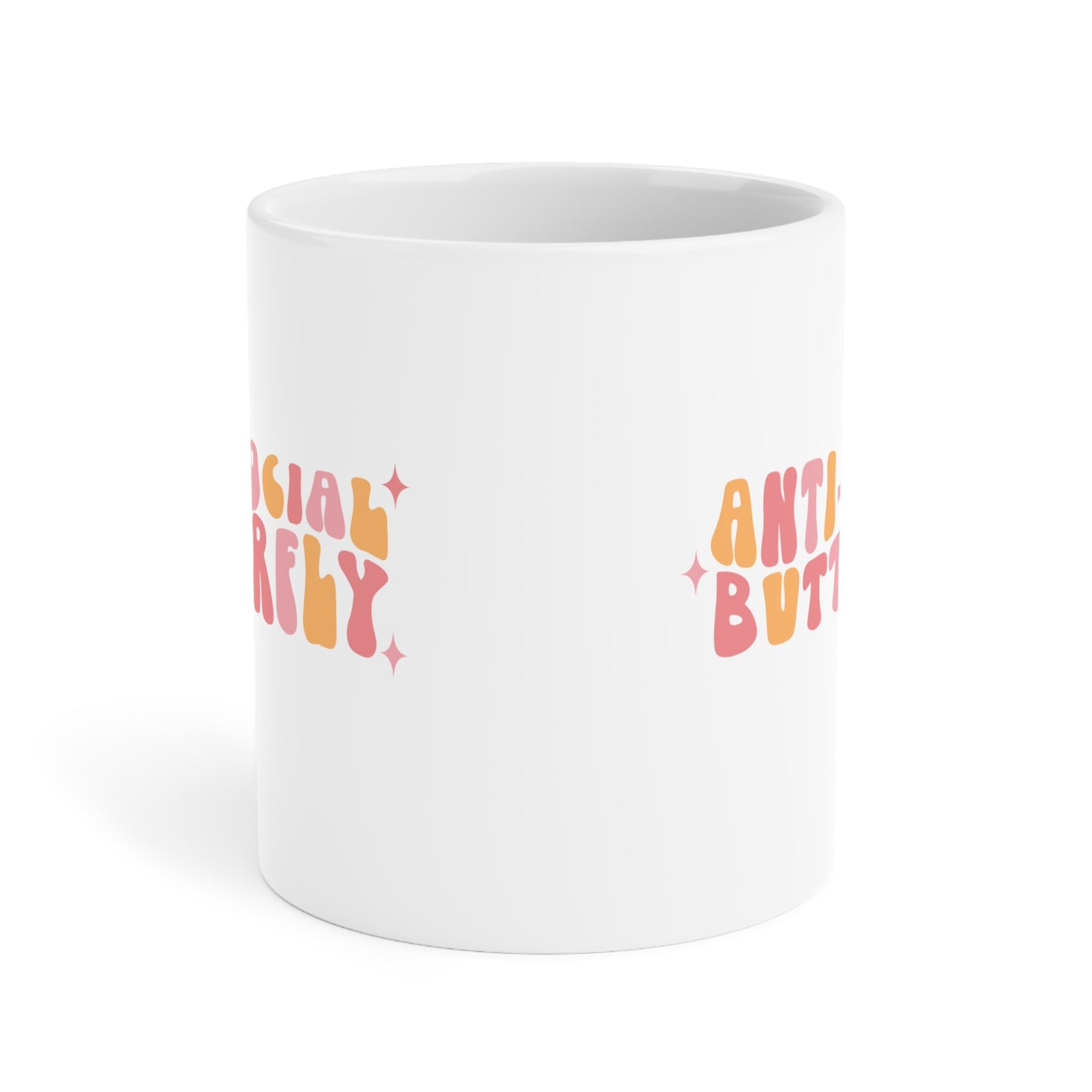 Retro 70s Anti-Social Butterfly Coffee Mug - Groovy Funny Introvert Cup | 11oz 15oz 20oz or 15oz Accent