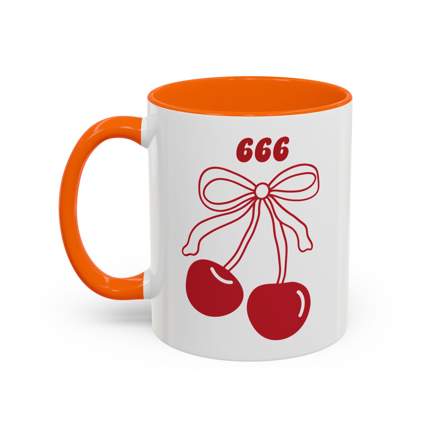 666 Angel Number Cherries Accent Mug – Coquette Bow Kawaii | 11oz 15oz — Pink, Red, Light Blue, Orange, Purple, Yellow