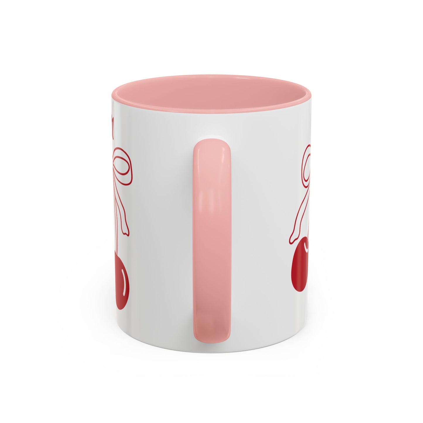 111 Angel Number Cherries Accent Mug – Coquette Bow Kawaii Coffee Mug Aesthetic | 11oz 15oz — Pink, Black, Purple, Yellow, Light Blue