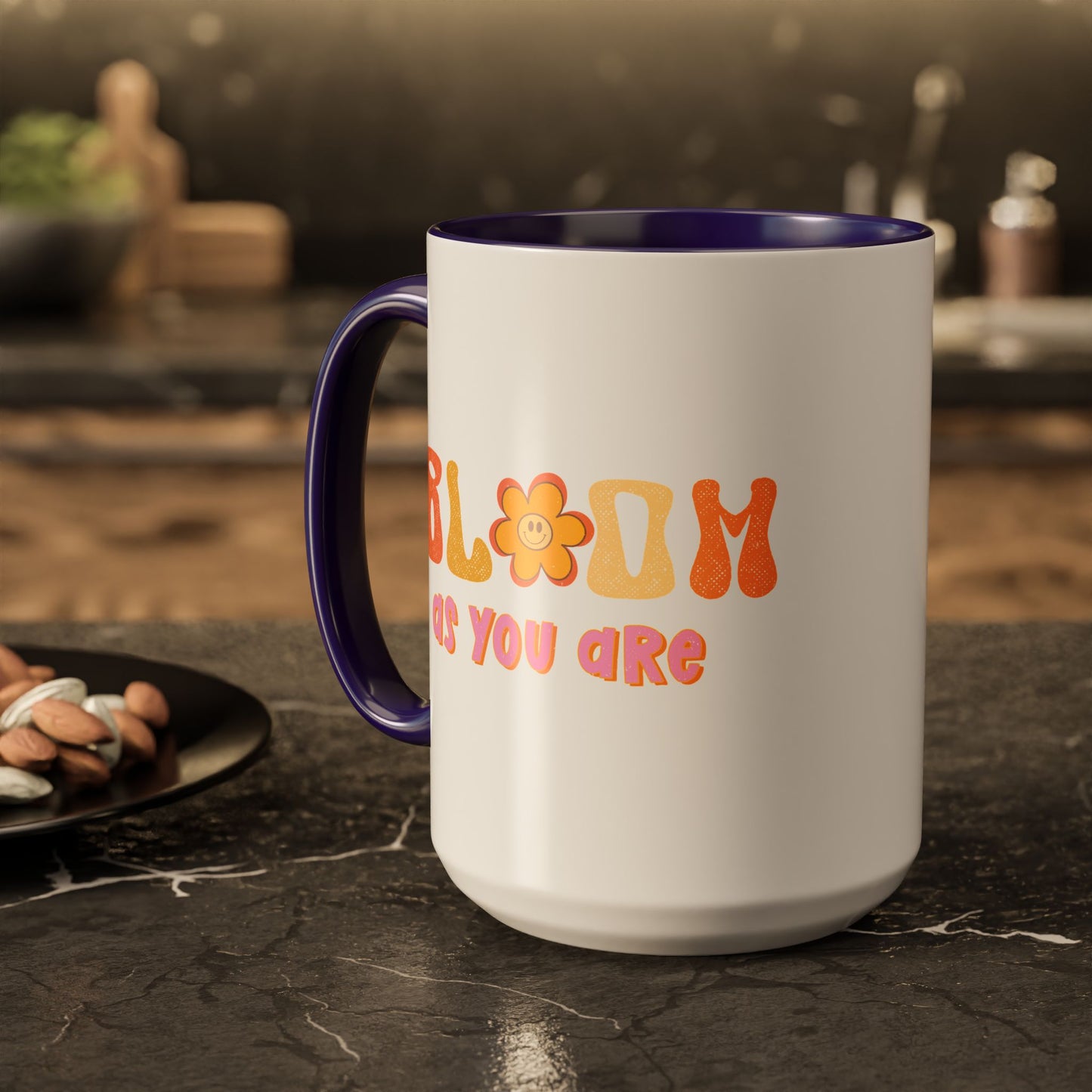 Bloom As You Are Accent Mug – Smiley Flower | 11oz 15oz Colored Handle