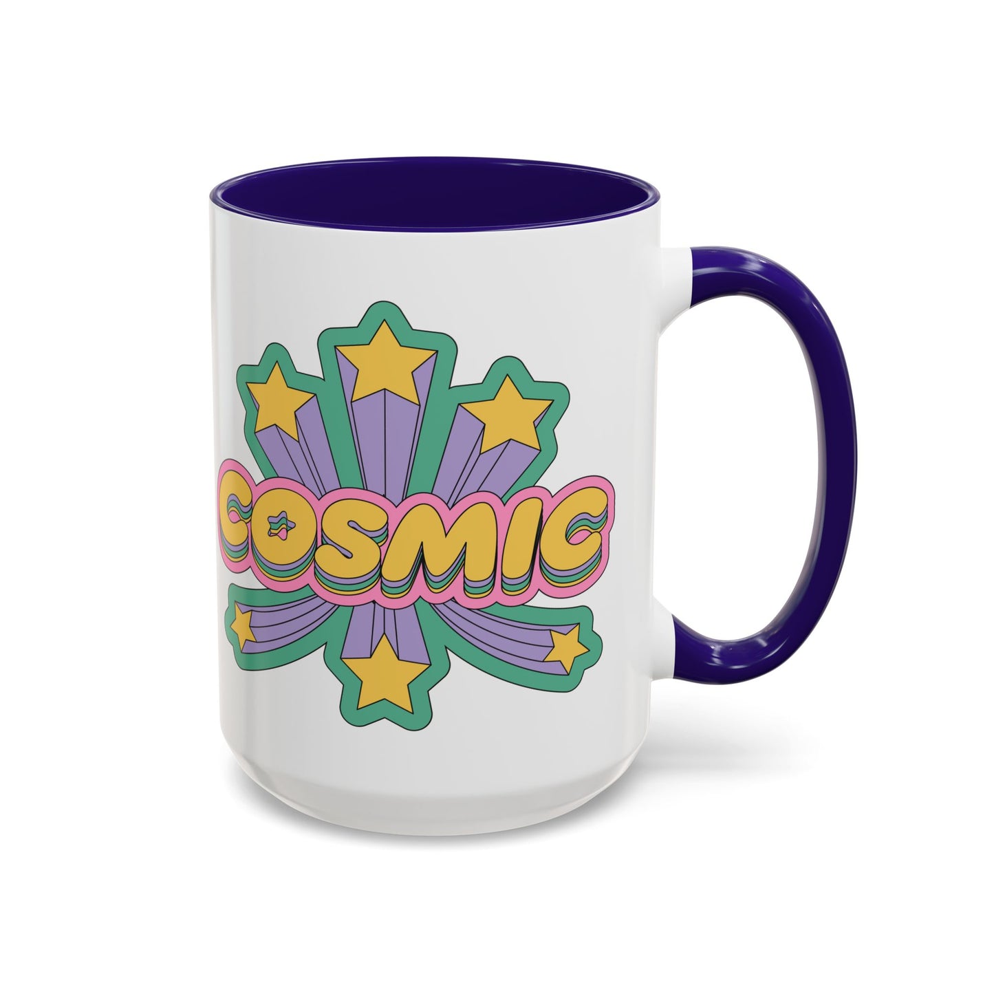 COSMIC Accent Mug – Retro Stars Burst | 11oz 15oz Colored Handle