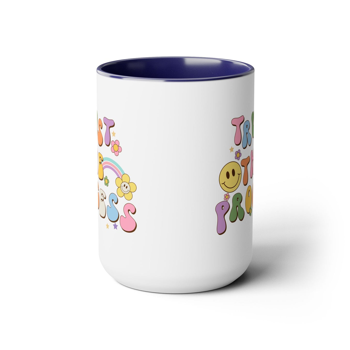 70s Retro Trust the Process Coffee Mug 15oz - Funky Multi-Color Ceramic Cup - Inspirational Motivation Drinkware - Gift for Goal Setters