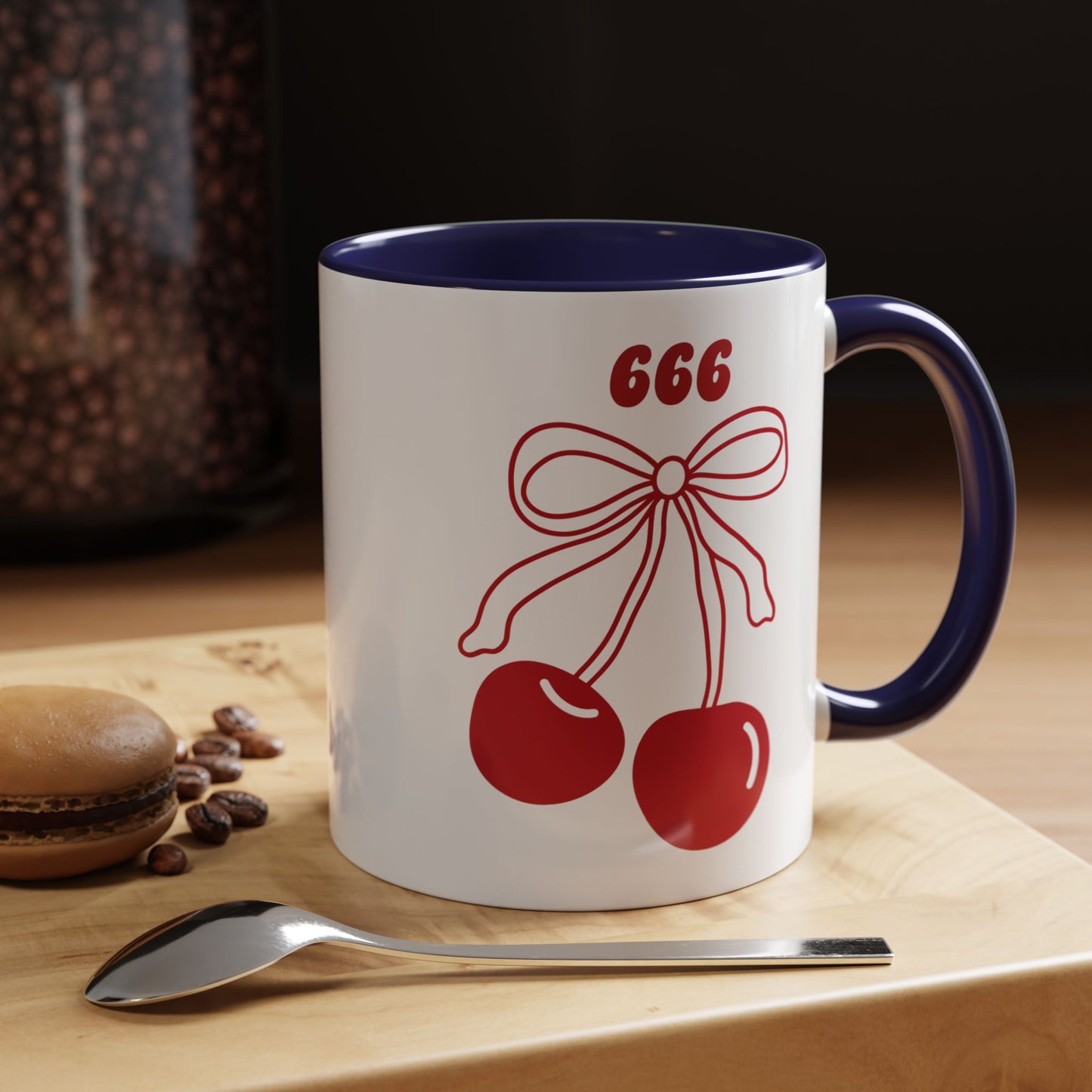 666 Angel Number Cherries Accent Mug – Coquette Bow Kawaii | 11oz 15oz — Pink, Red, Light Blue, Orange, Purple, Yellow