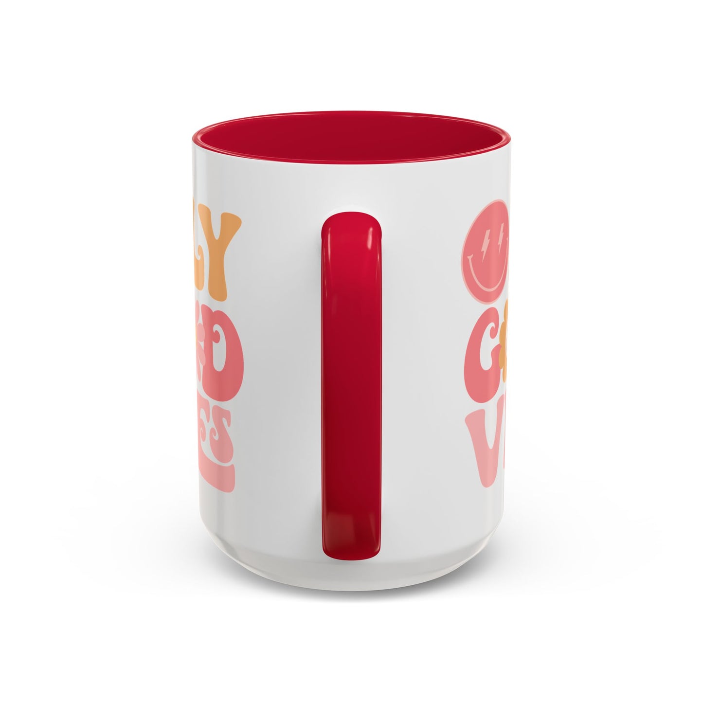 Only Good Vibes Accent Mug – Retro Bubble Letters & Flowers | 11oz 15oz Colored Handle