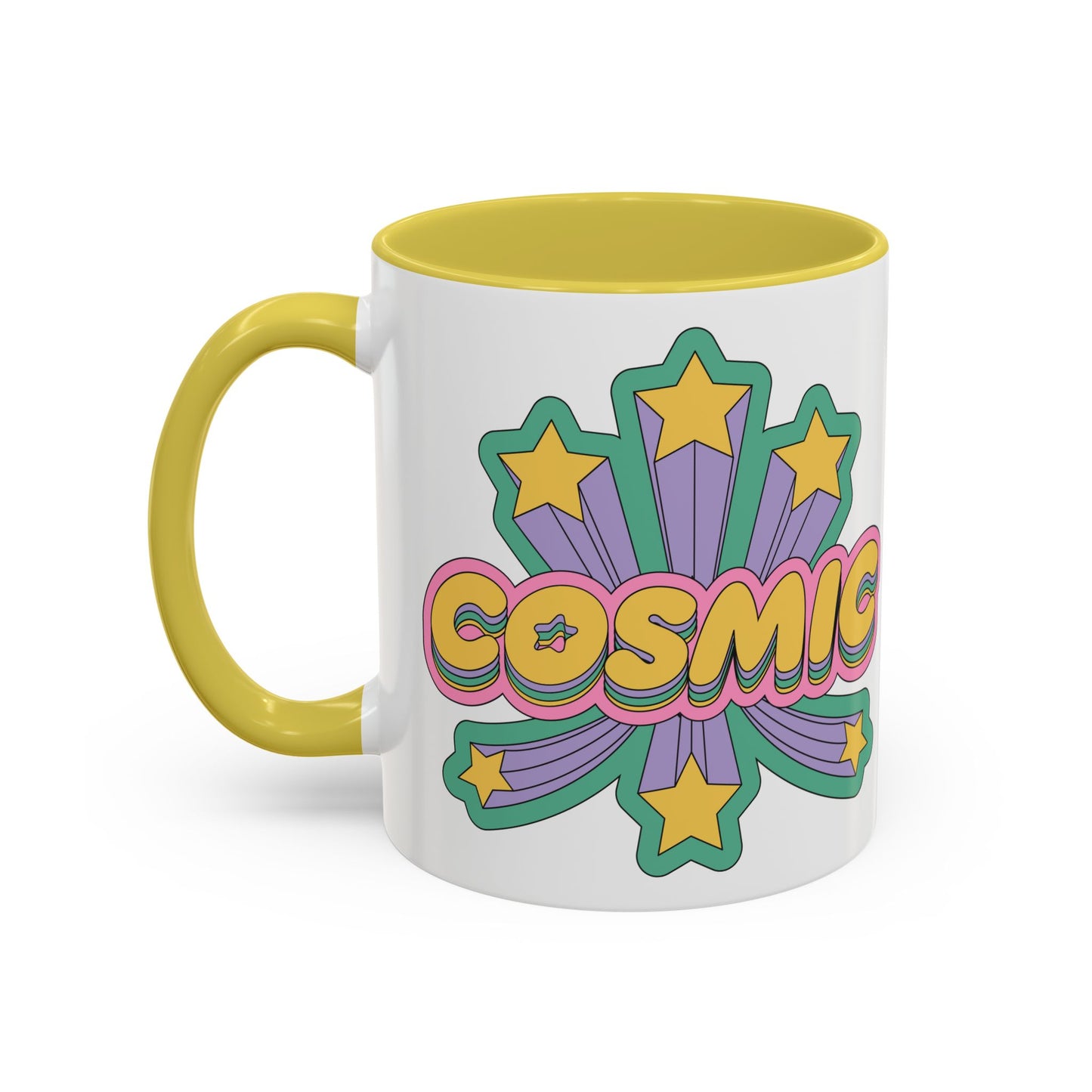 COSMIC Accent Mug – Retro Stars Burst | 11oz 15oz Colored Handle