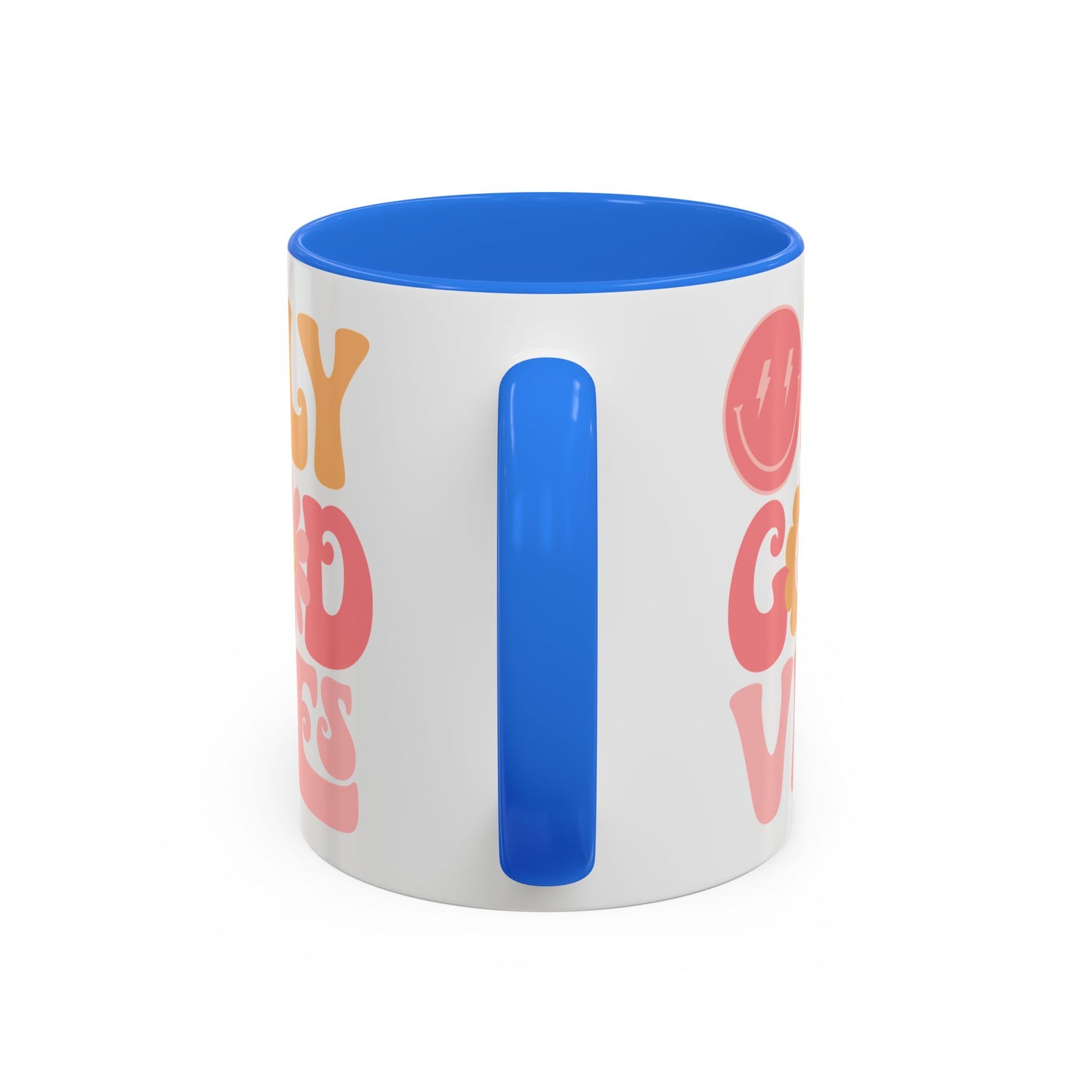 Only Good Vibes Accent Mug – Retro Bubble Letters & Flowers | 11oz 15oz Colored Handle