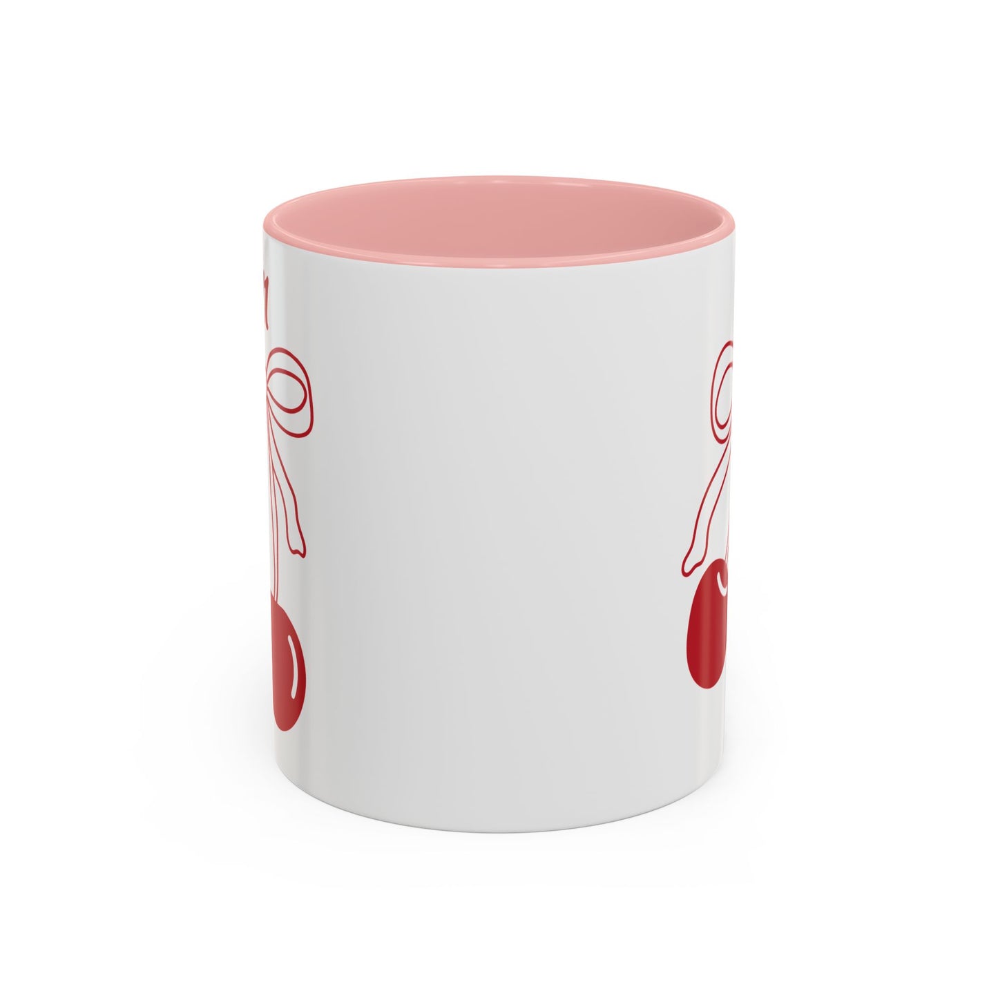 111 Angel Number Cherries Accent Mug – Coquette Bow Kawaii Coffee Mug Aesthetic | 11oz 15oz — Pink, Black, Purple, Yellow, Light Blue