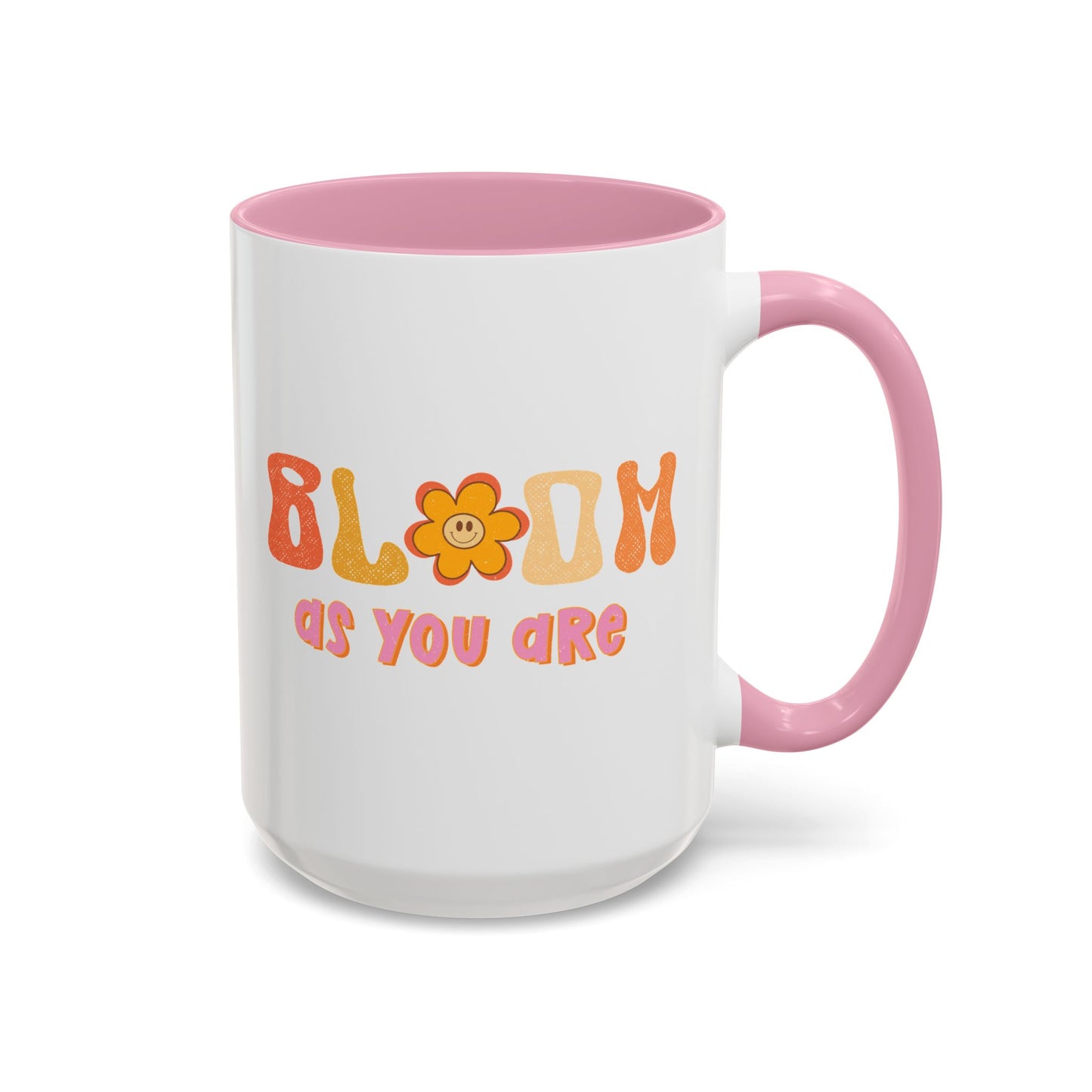 Bloom As You Are Accent Mug – Smiley Flower | 11oz 15oz Colored Handle