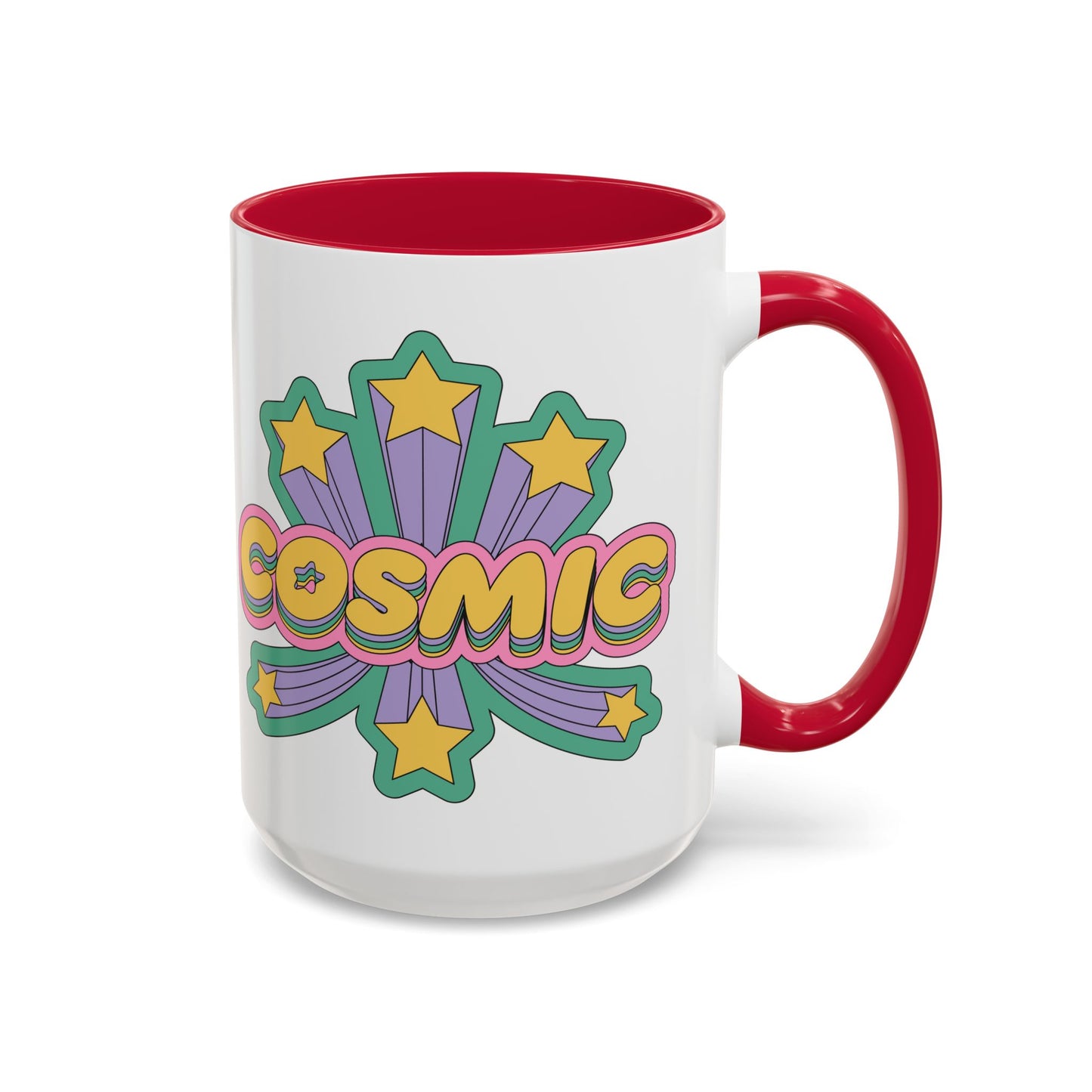 COSMIC Accent Mug – Retro Stars Burst | 11oz 15oz Colored Handle