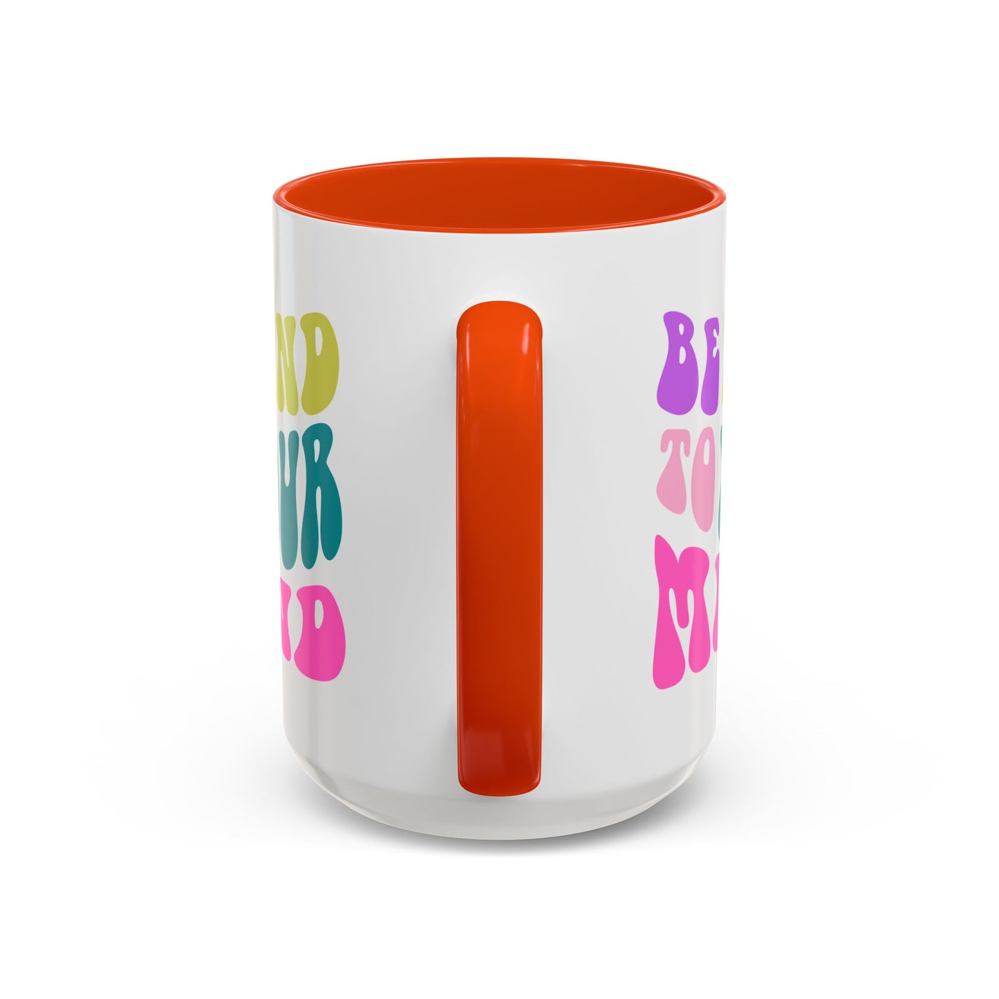 Be Kind To Your Mind Accent Mug – Retro Rainbow Letters | 11oz 15oz Colored Handle
