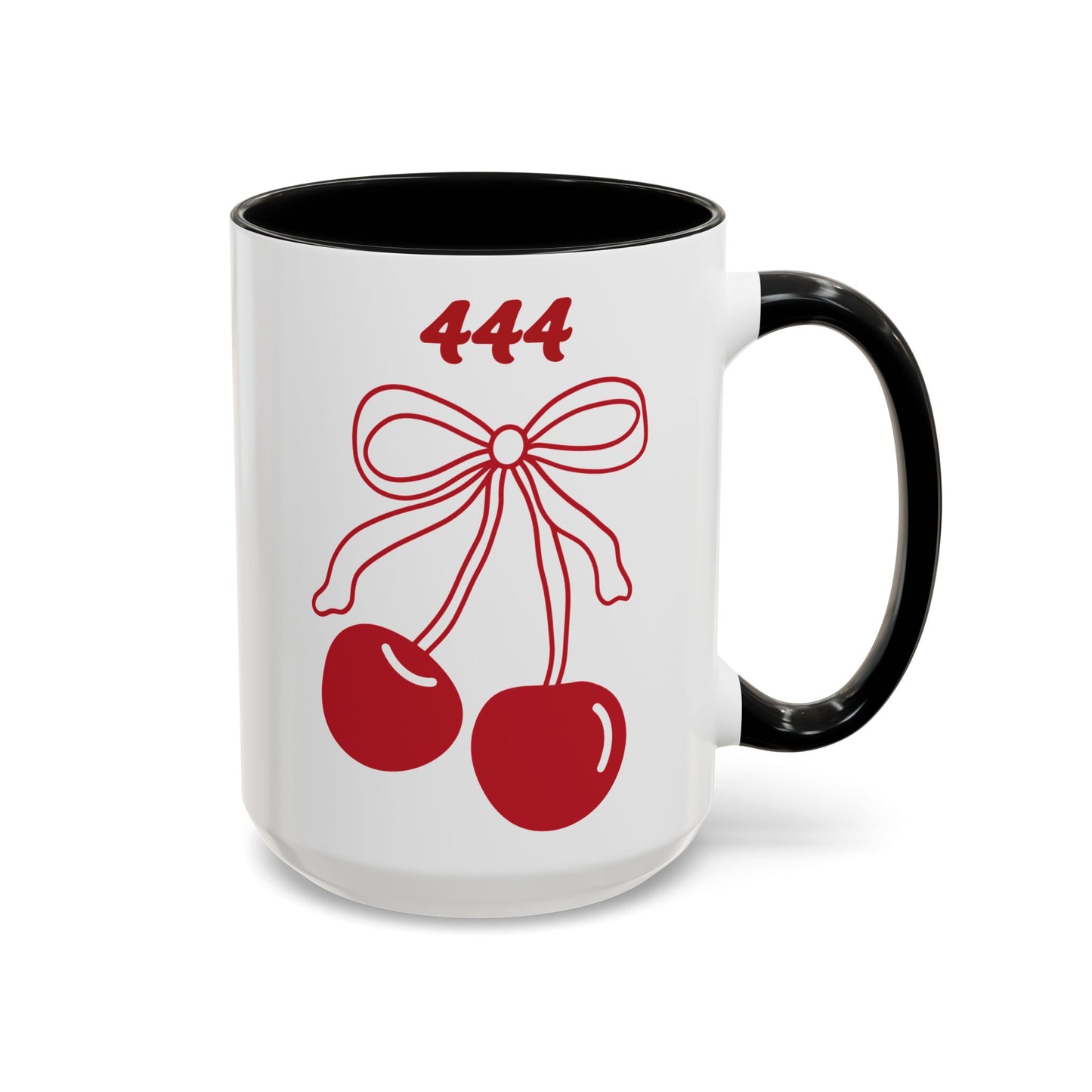 444 Angel Number Cherries Accent Mug – Coquette Bow Kawaii | 11oz 15oz — Navy, Light Blue, Orange, Purple, Yellow