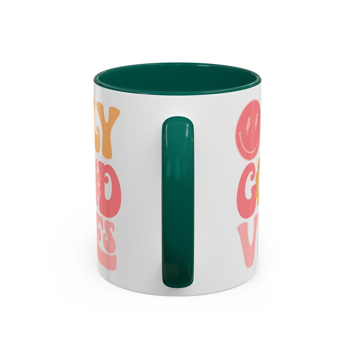 Only Good Vibes Accent Mug – Retro Bubble Letters & Flowers | 11oz 15oz Colored Handle