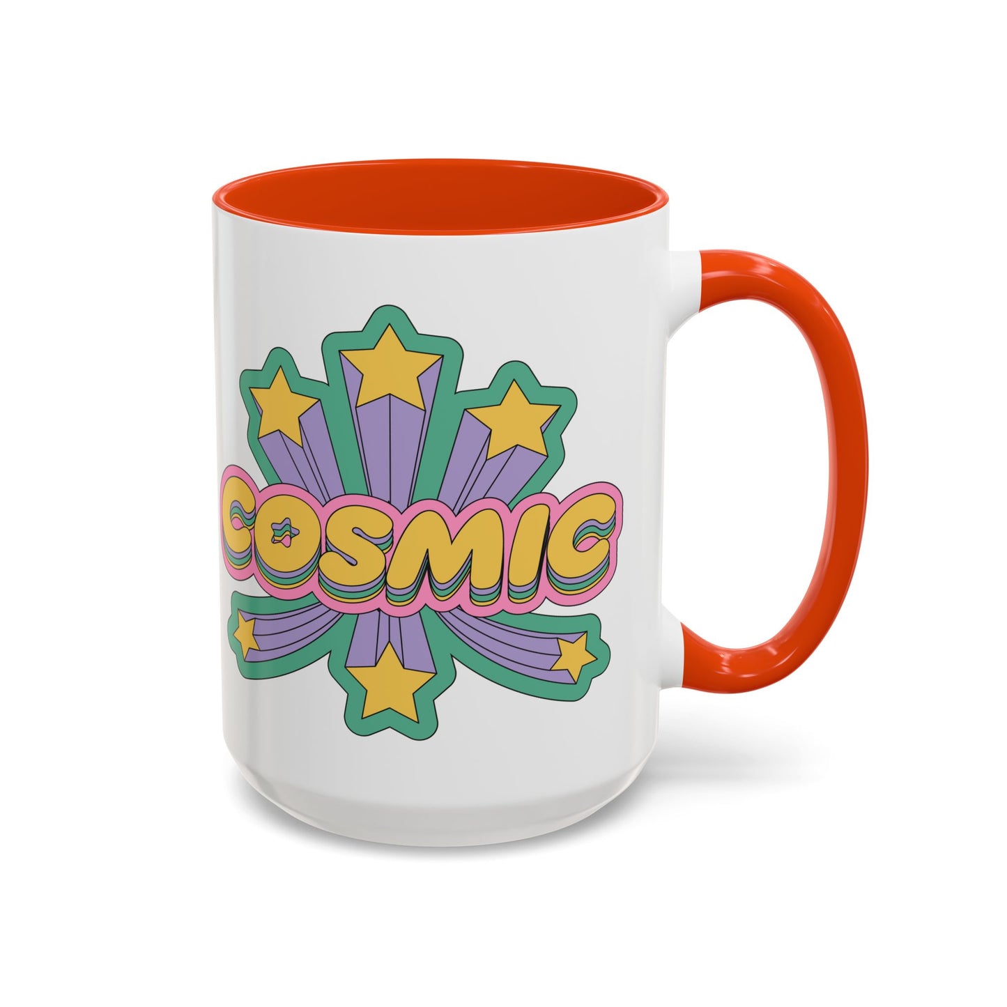 COSMIC Accent Mug – Retro Stars Burst | 11oz 15oz Colored Handle
