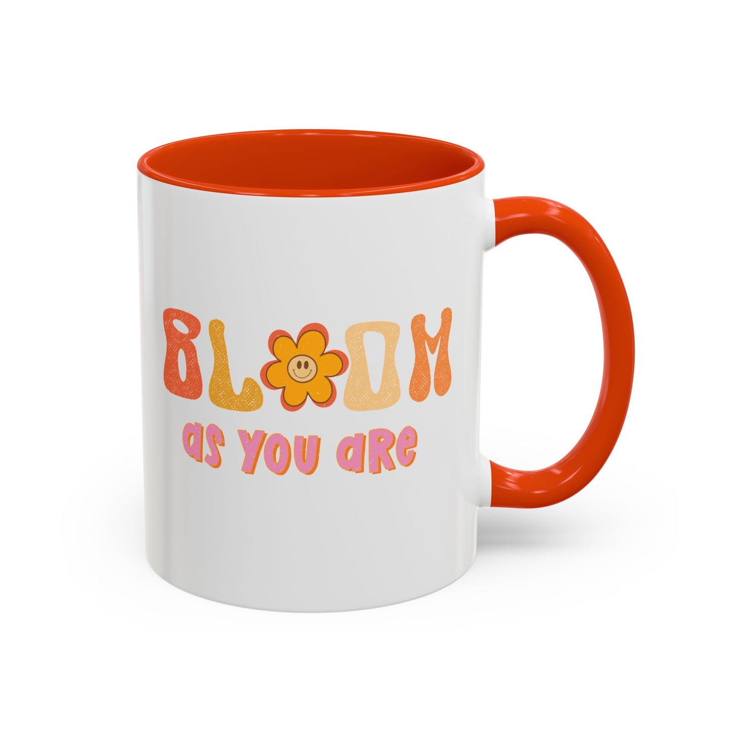 Bloom As You Are Accent Mug – Smiley Flower | 11oz 15oz Colored Handle