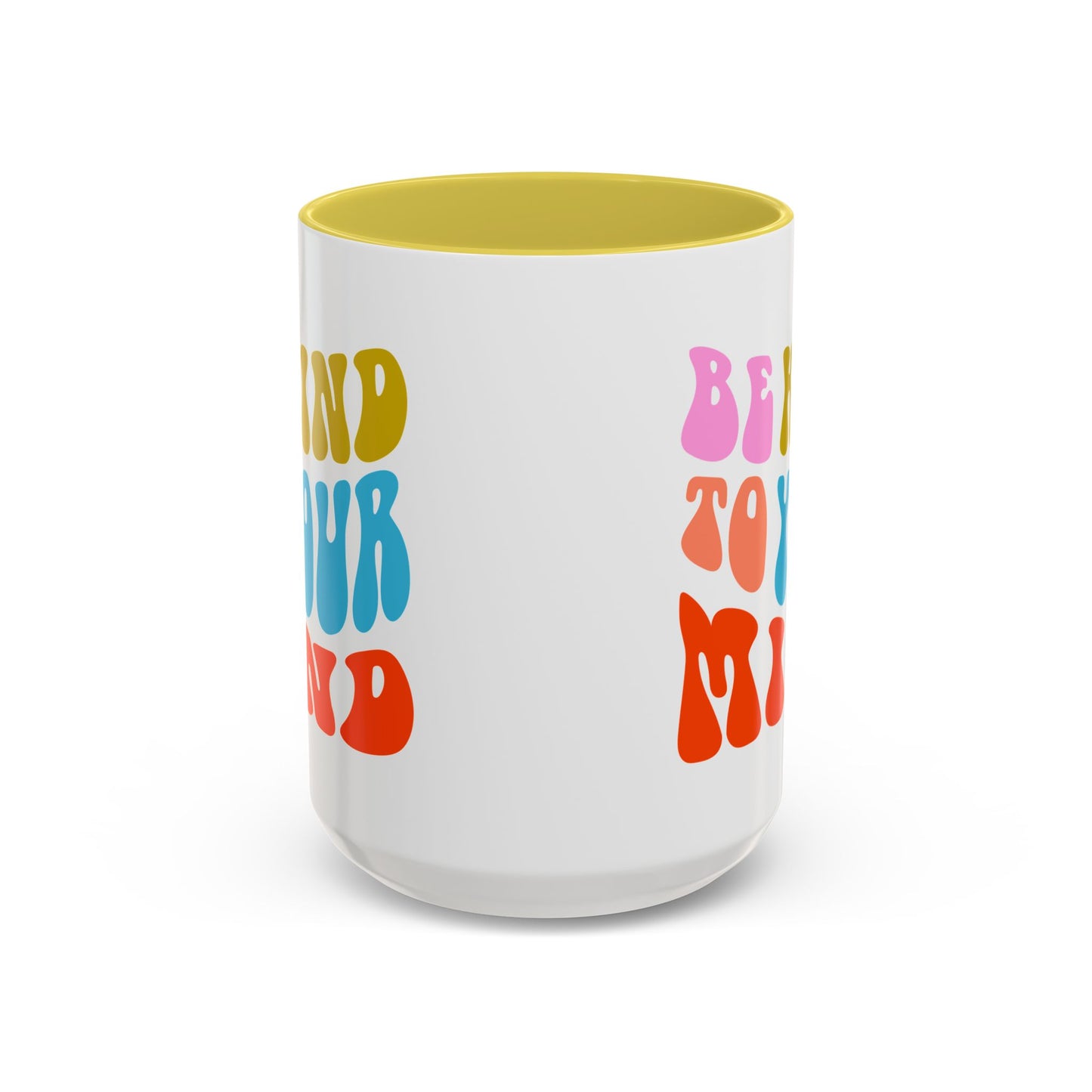 Be Kind To Your Mind Accent Mug – Retro Rainbow Letters | 11oz 15oz Multiple colors