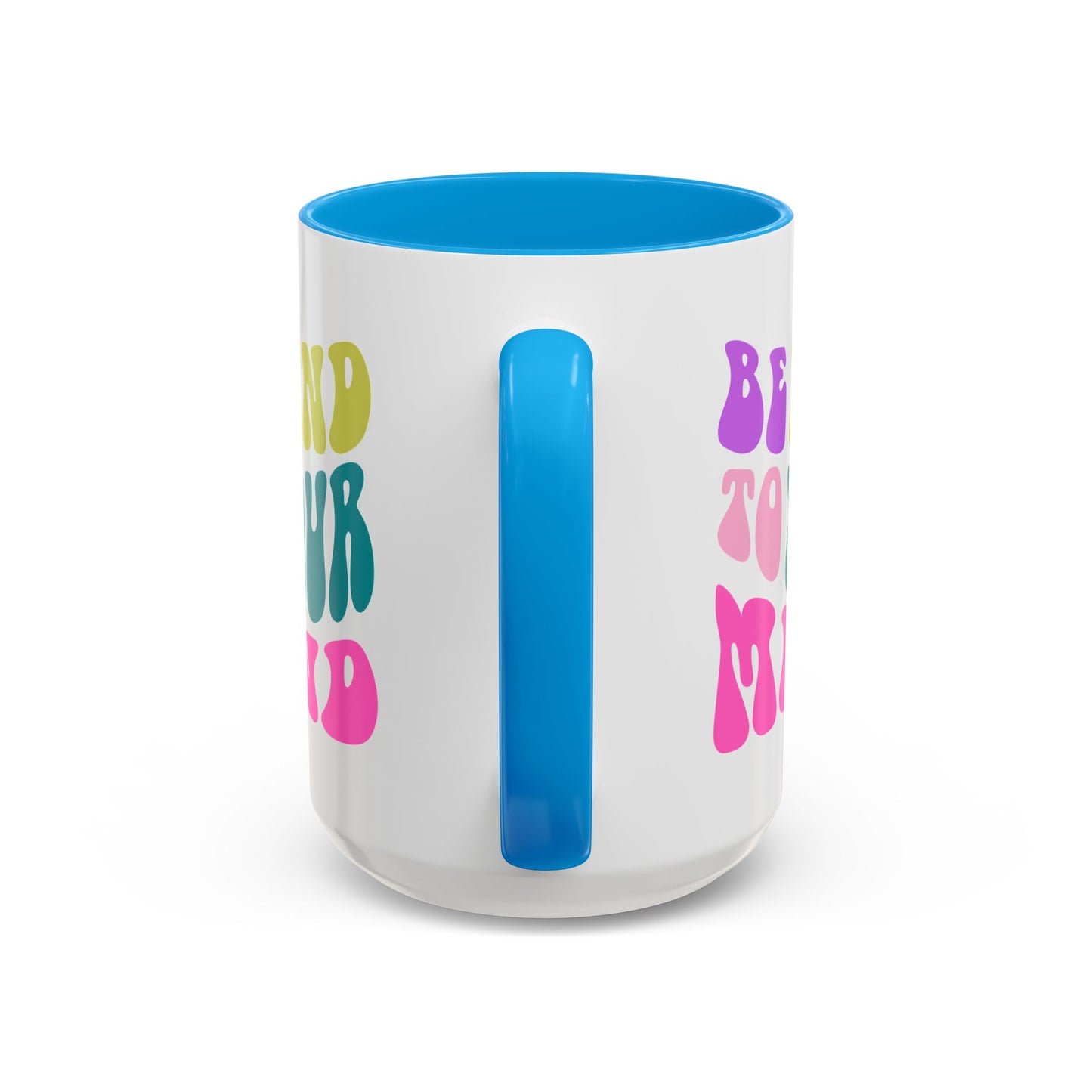 Be Kind To Your Mind Accent Mug – Retro Rainbow Letters | 11oz 15oz Colored Handle