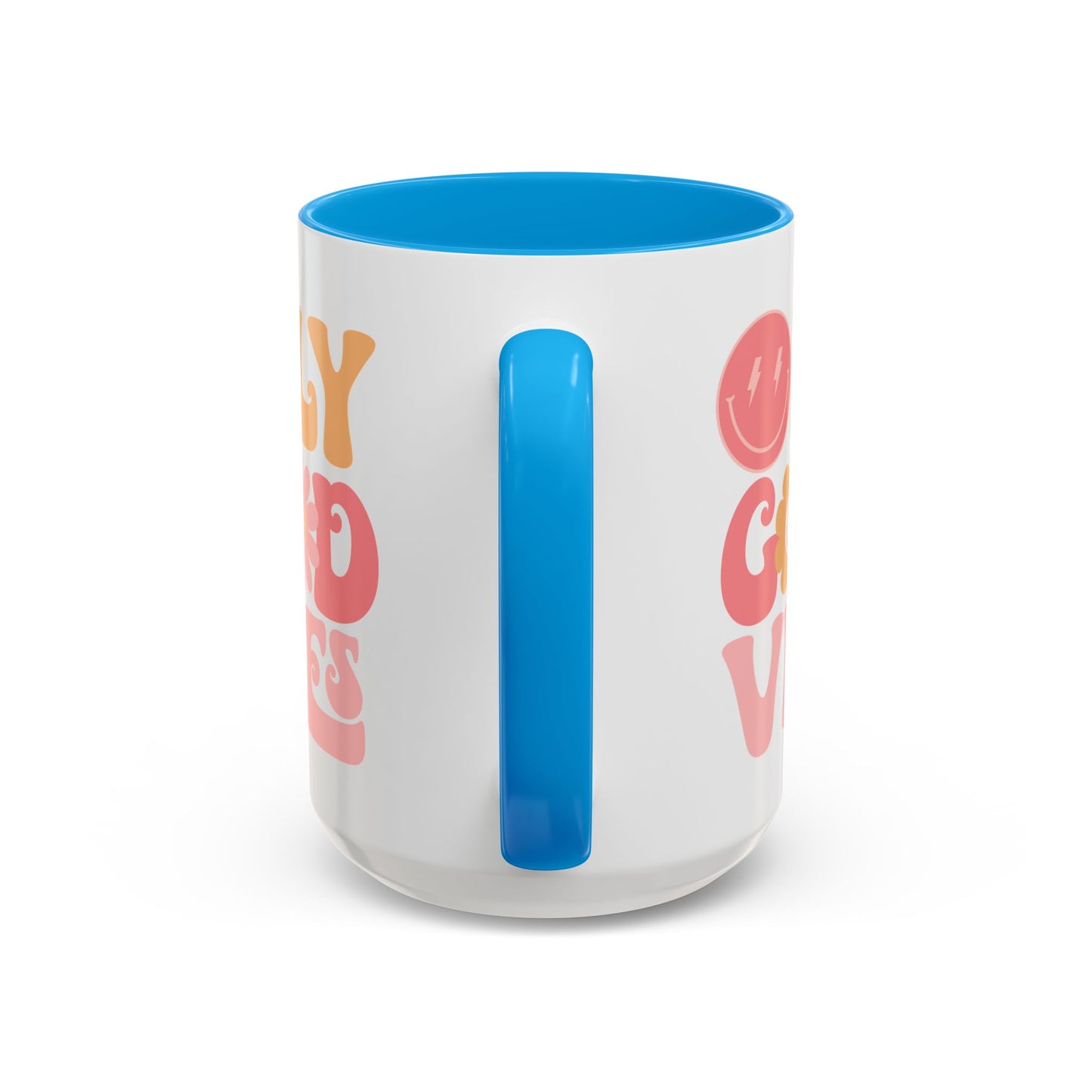 Only Good Vibes Accent Mug – Retro Bubble Letters & Flowers | 11oz 15oz Colored Handle