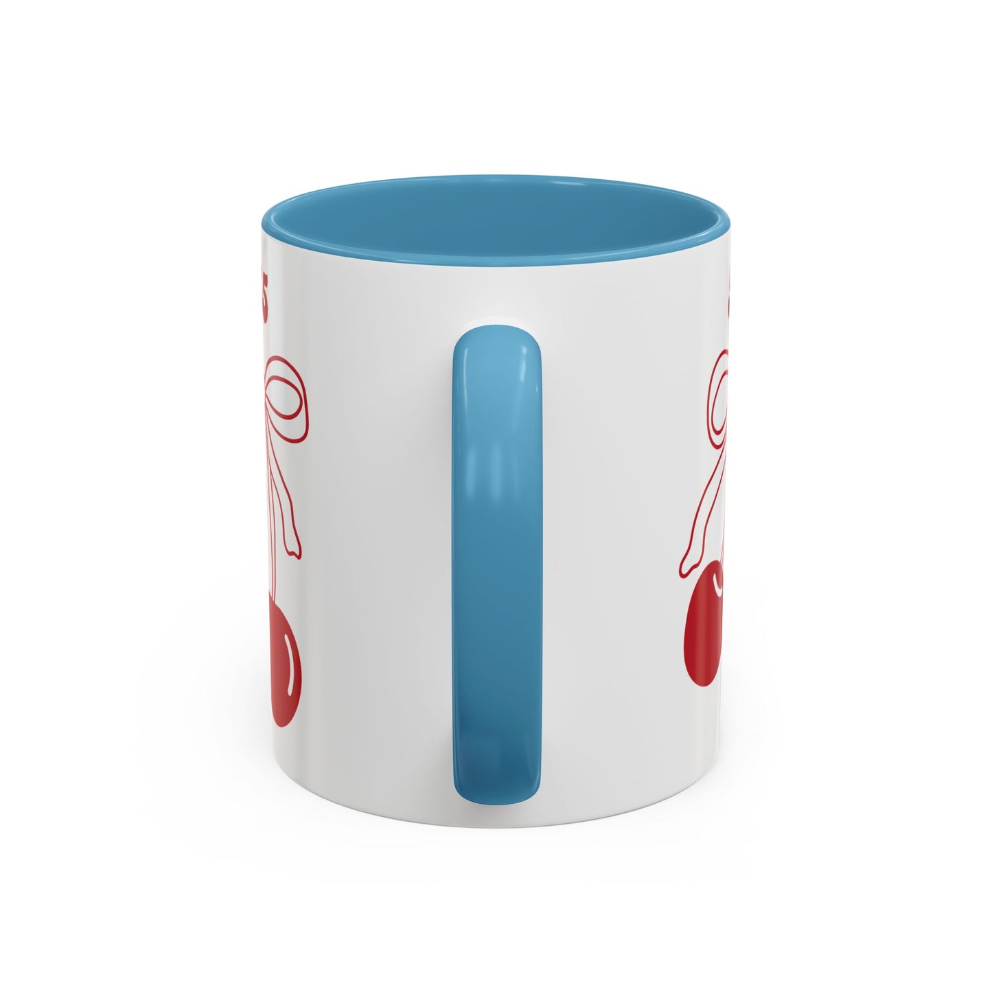 555 Angel Number Cherries Accent Mug – Coquette Bow Kawaii | 11oz 15oz — Pink, Red, Navy, Light Blue, Orange, Purple, Yellow