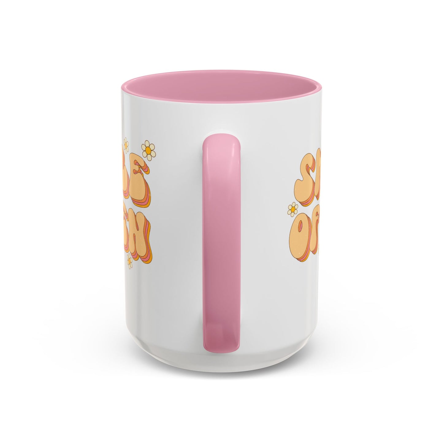 Smile Often Accent Mug – Retro Daisy Letters | 11oz 15oz colored Handle