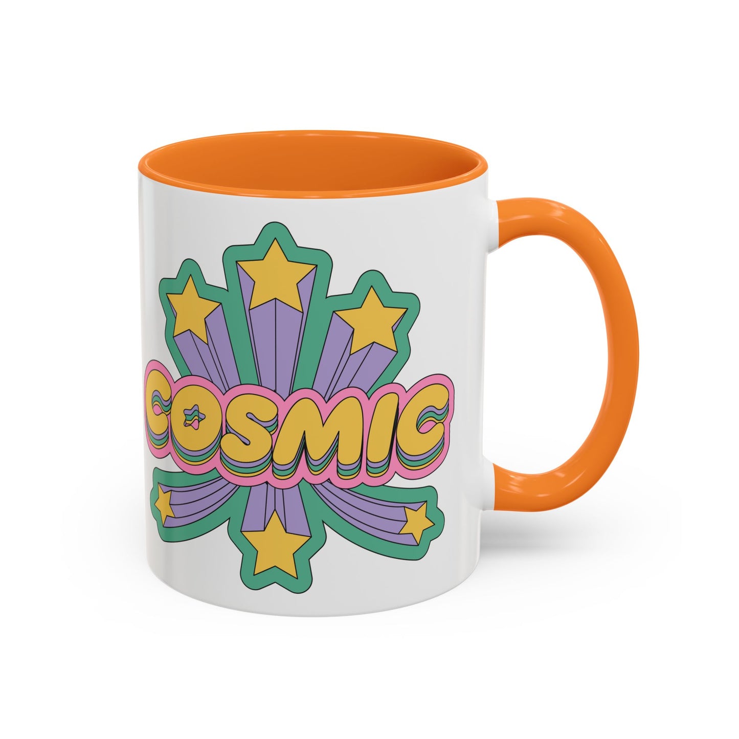 COSMIC Accent Mug – Retro Stars Burst | 11oz 15oz Colored Handle