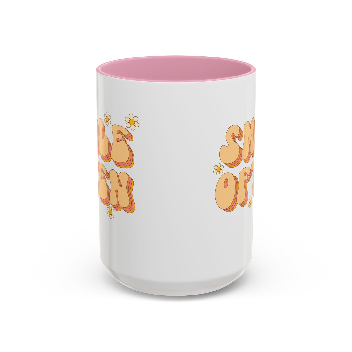 Smile Often Accent Mug – Retro Daisy Letters | 11oz 15oz colored Handle