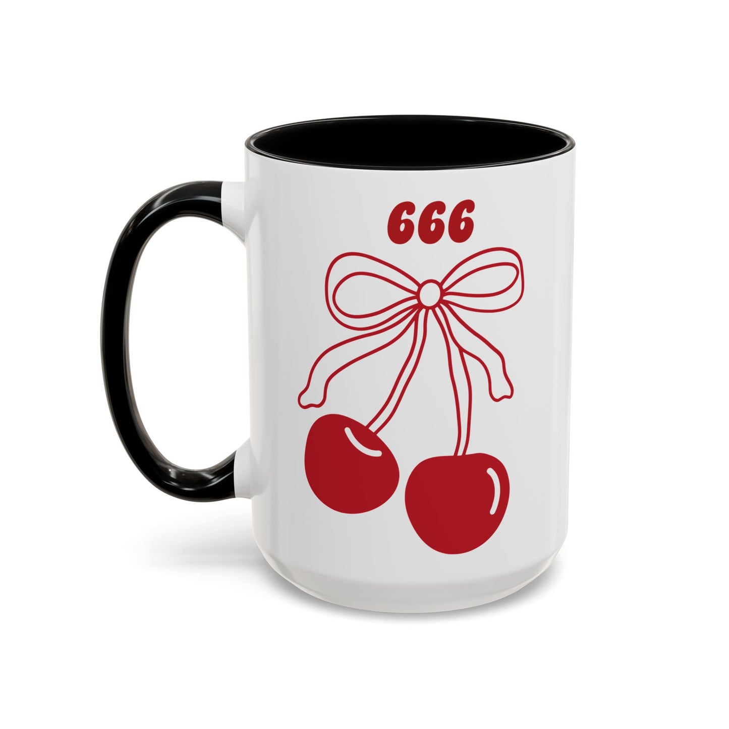666 Angel Number Cherries Accent Mug – Coquette Bow Kawaii | 11oz 15oz — Pink, Red, Light Blue, Orange, Purple, Yellow