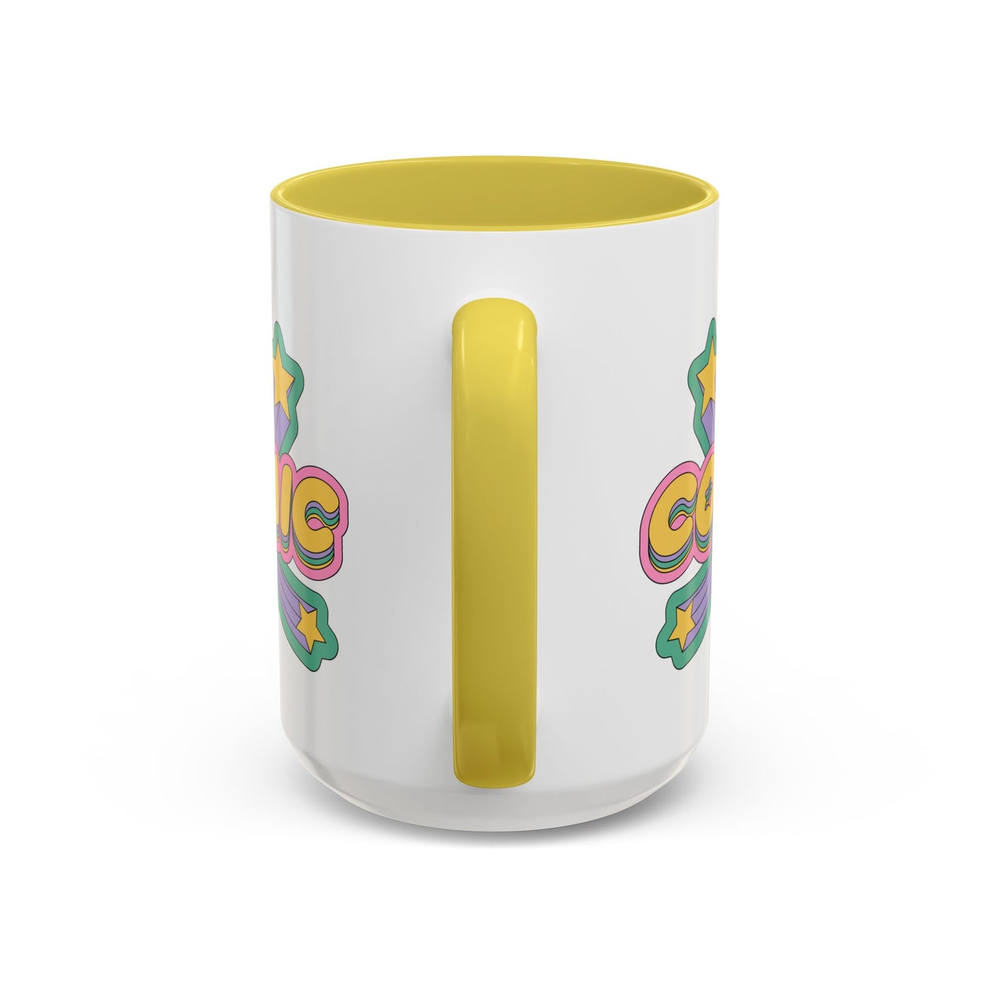 COSMIC Accent Mug – Retro Stars Burst | 11oz 15oz Colored Handle