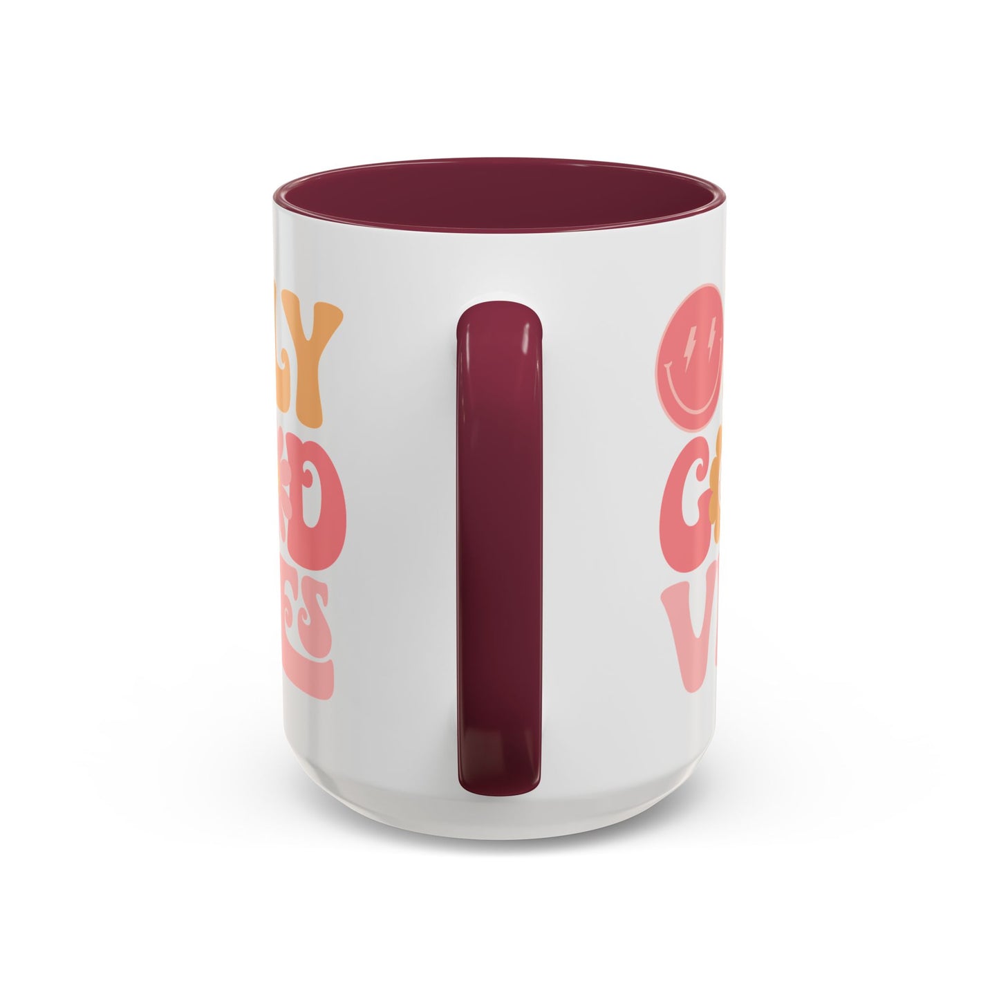 Only Good Vibes Accent Mug – Retro Bubble Letters & Flowers | 11oz 15oz Colored Handle