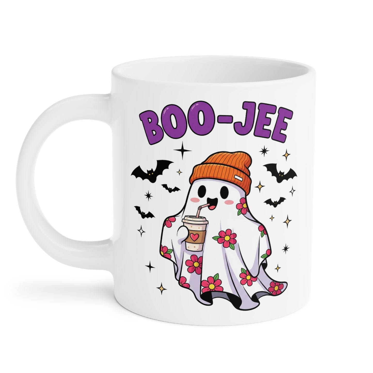 Boo-Jee Ghost Coffee Mug – White Ceramic | Halloween Groovy Vibes