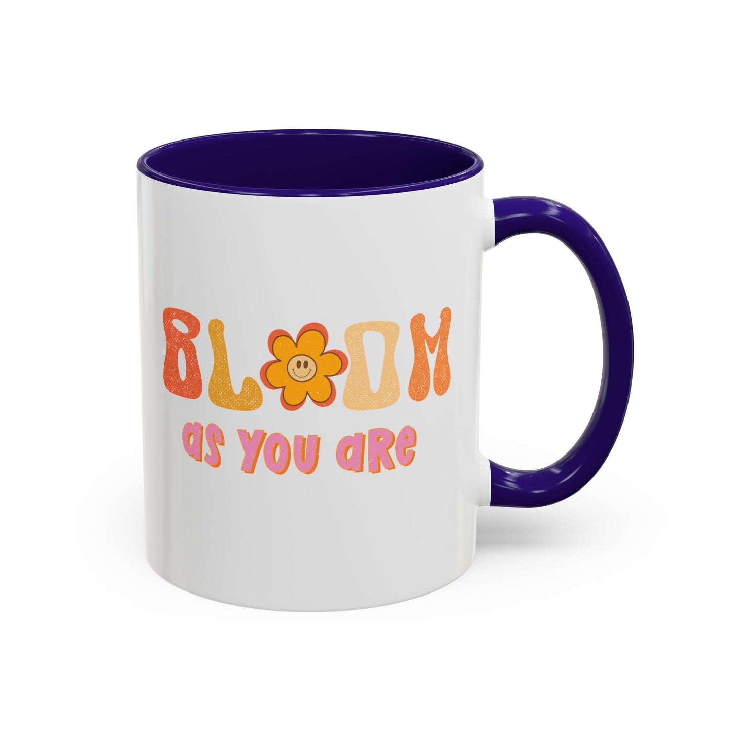 Bloom As You Are Accent Mug – Smiley Flower | 11oz 15oz Colored Handle