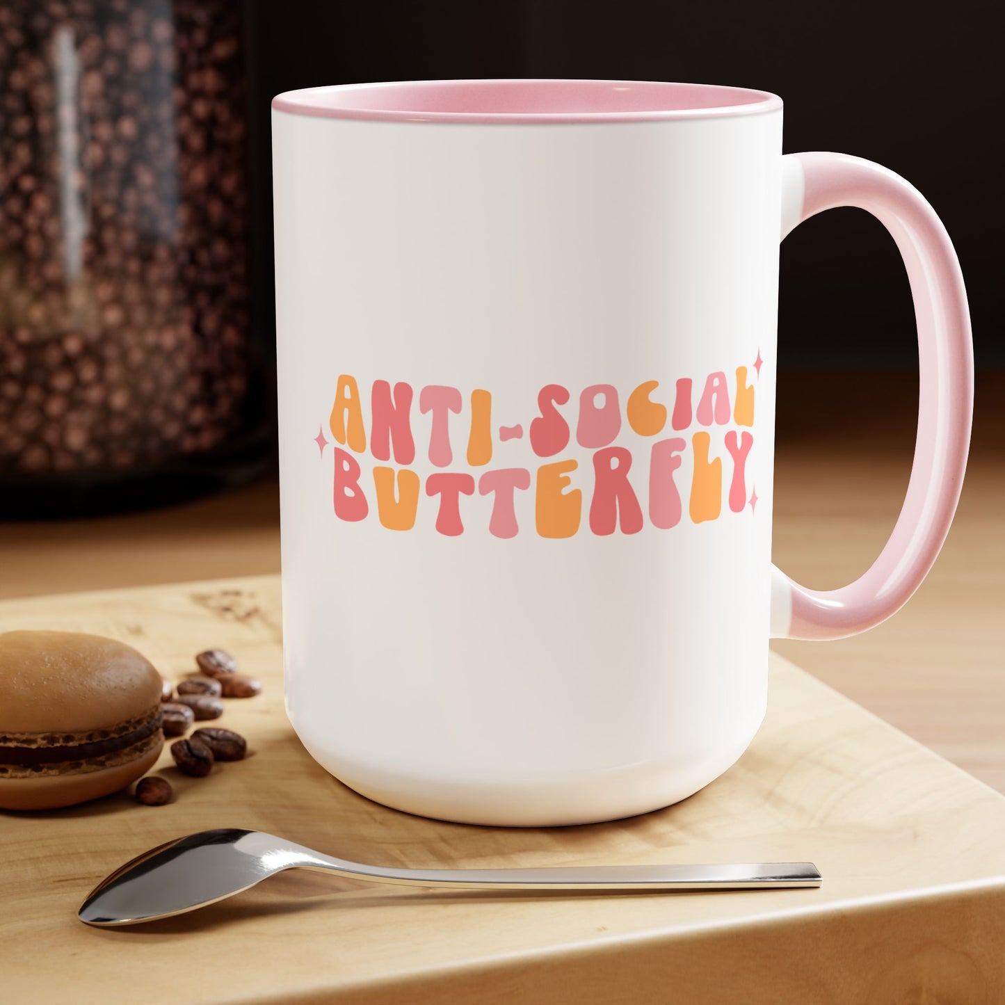 Anti-Social Butterfly Coffee Mug – Retro 70s Wavy Type | 15oz Accent