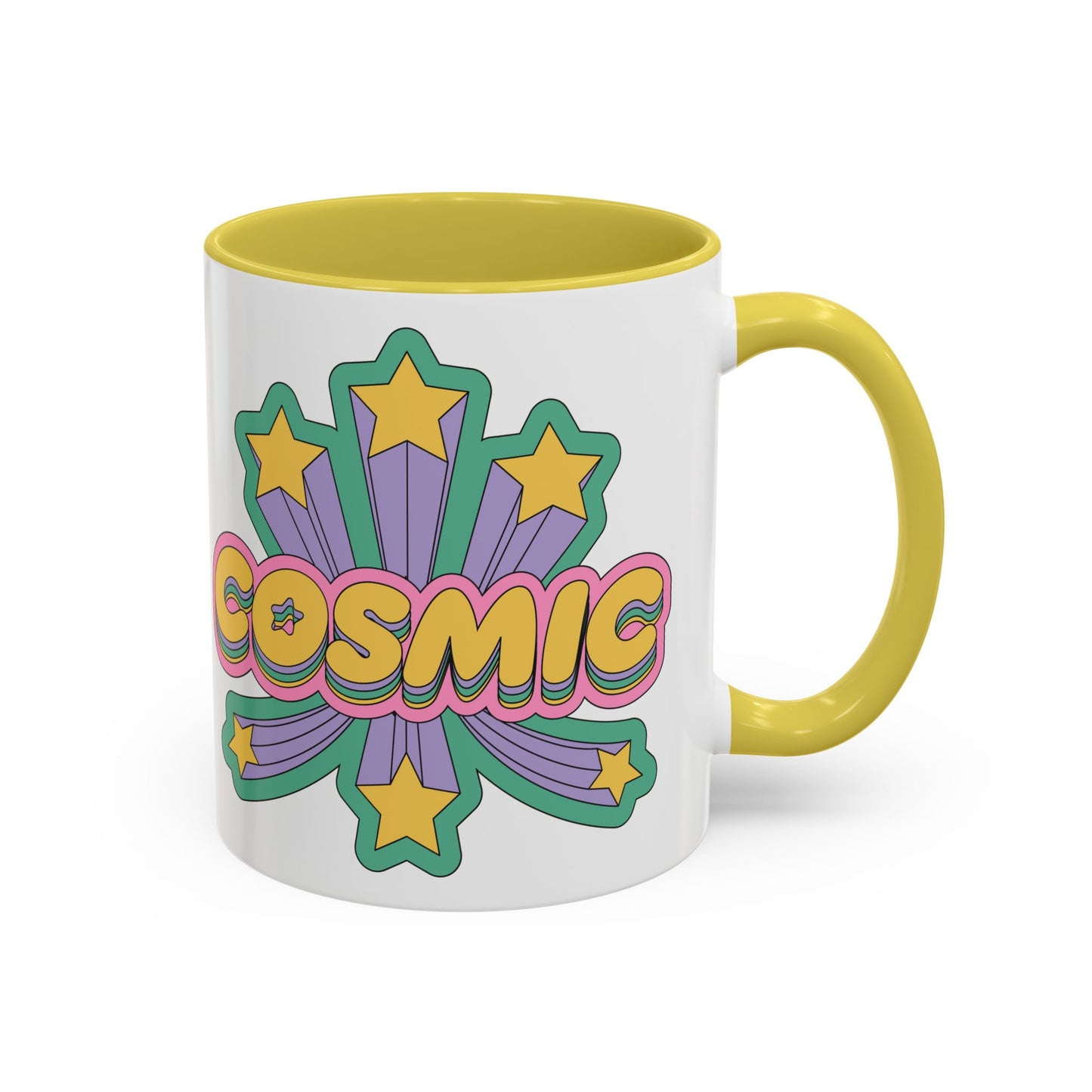 COSMIC Accent Mug – Retro Stars Burst | 11oz 15oz Colored Handle