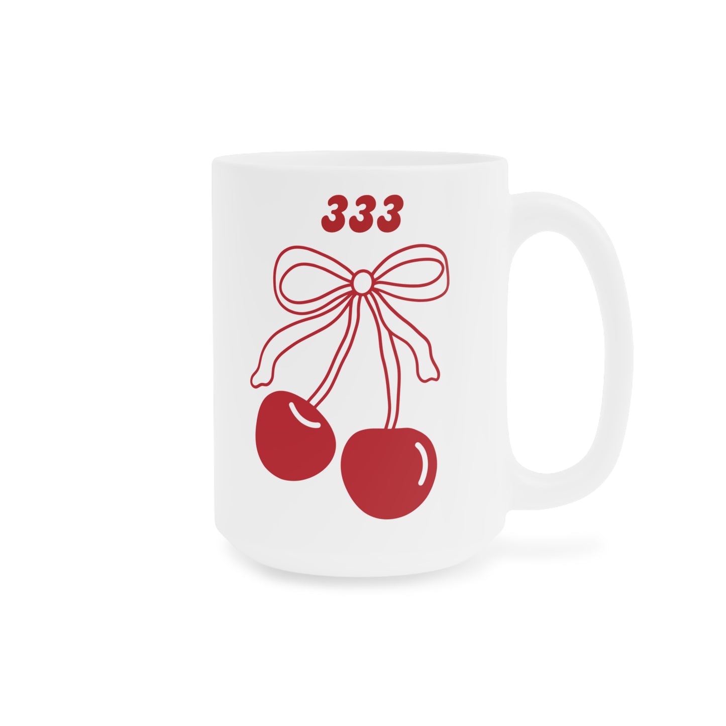 333 Angel Number Cherries Coffee Mug – Coquette Bow Minimal | Kawaii Coffee Mug | 11oz 15oz 20oz White Ceramic