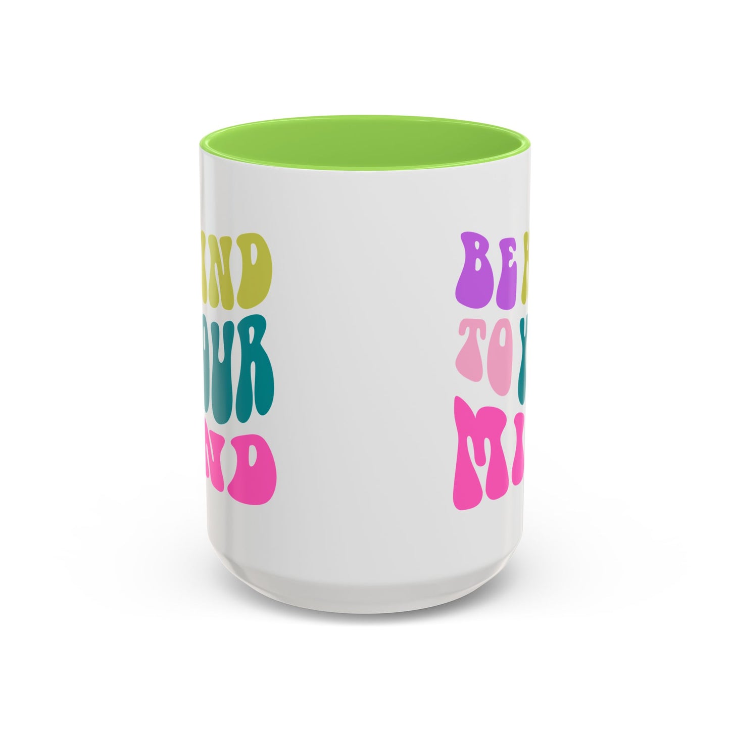 Be Kind To Your Mind Accent Mug – Retro Rainbow Letters | 11oz 15oz Colored Handle