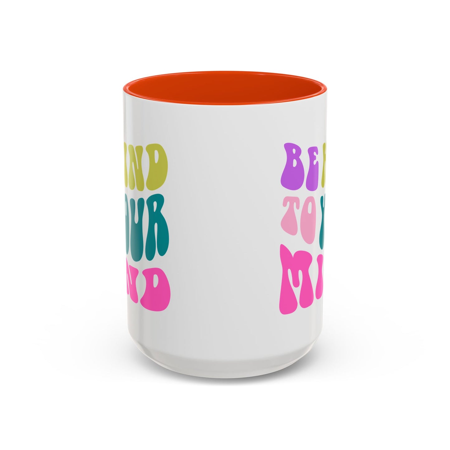 Be Kind To Your Mind Accent Mug – Retro Rainbow Letters | 11oz 15oz Colored Handle
