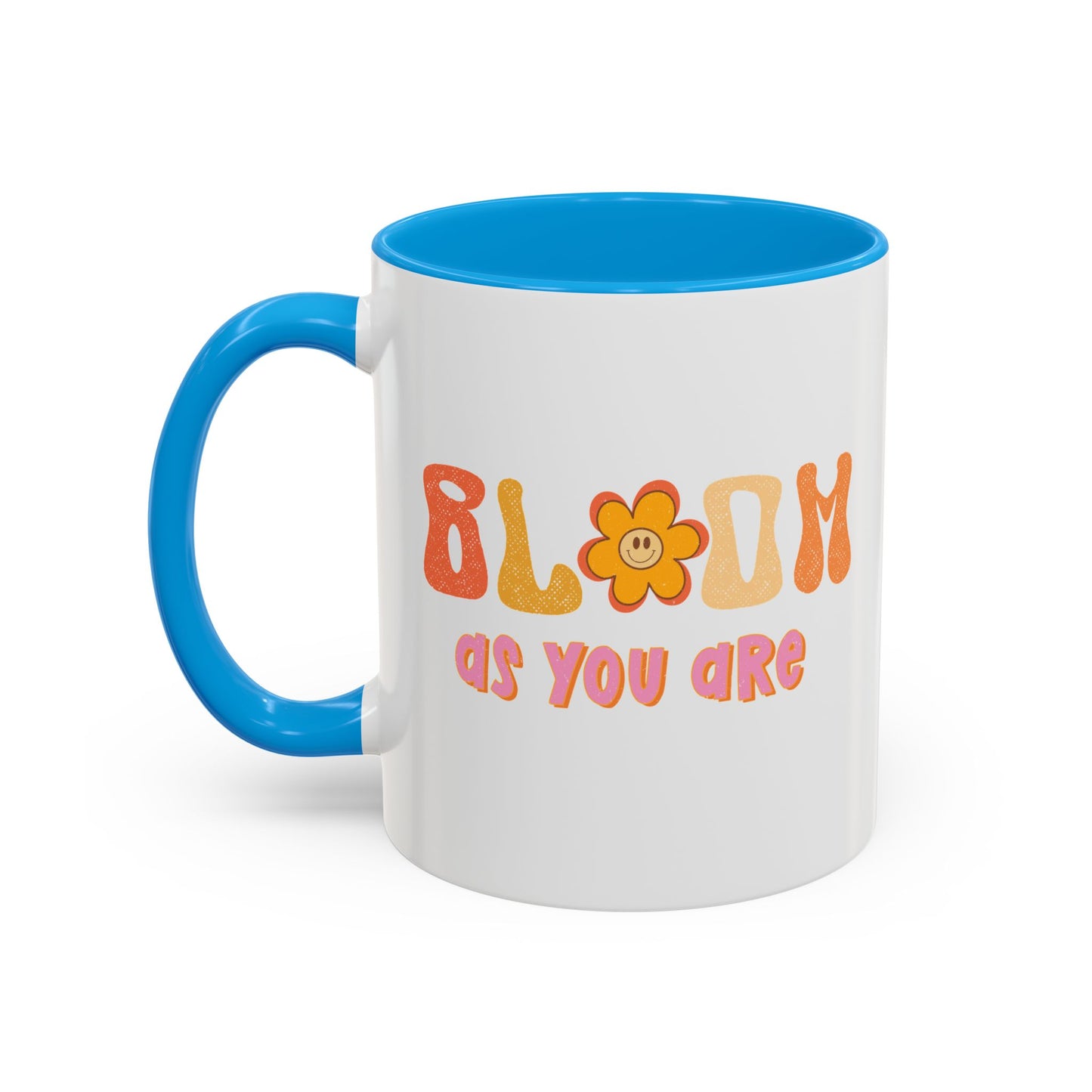 Bloom As You Are Accent Mug – Smiley Flower | 11oz 15oz Colored Handle