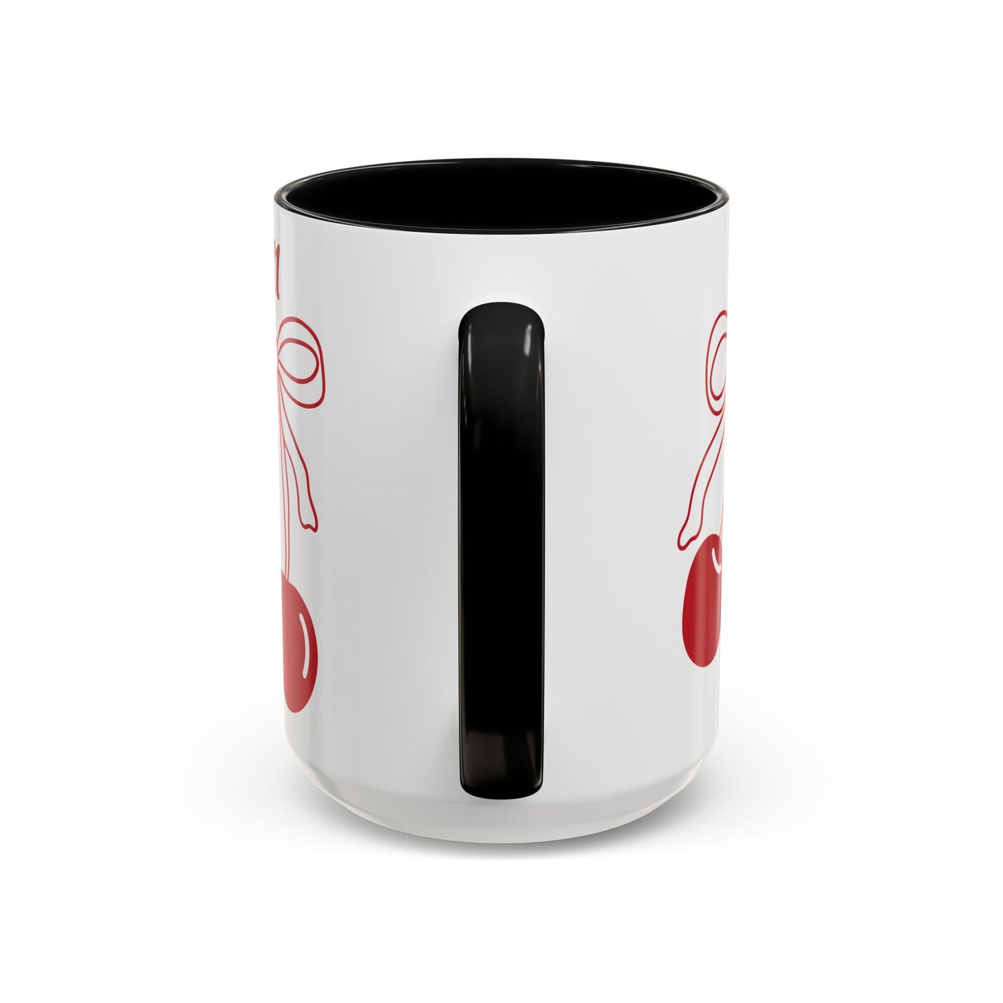 111 Angel Number Cherries Accent Mug – Coquette Bow Kawaii Coffee Mug Aesthetic | 11oz 15oz — Pink, Black, Purple, Yellow, Light Blue