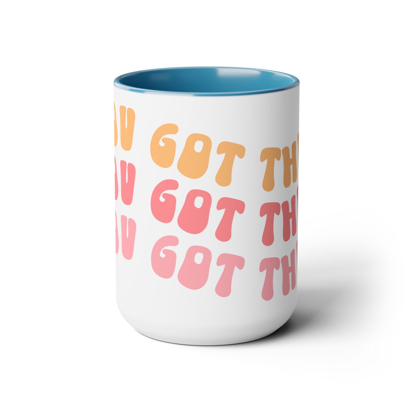 You Got This Groovy 70s Themed Coffee Mug 15oz - Multi-Pink Retro Style Ceramic Cup - Inspirational Positivity Boosting Drinkware