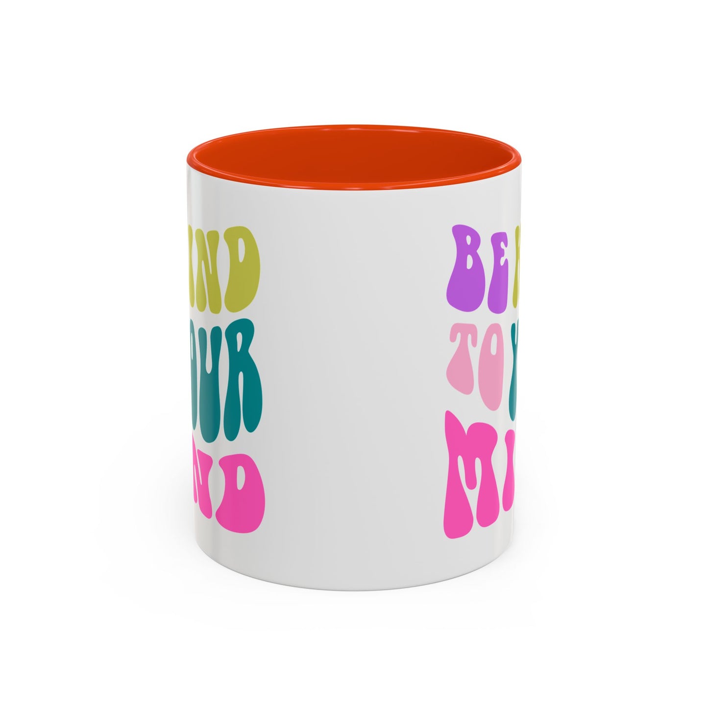 Be Kind To Your Mind Accent Mug – Retro Rainbow Letters | 11oz 15oz Colored Handle