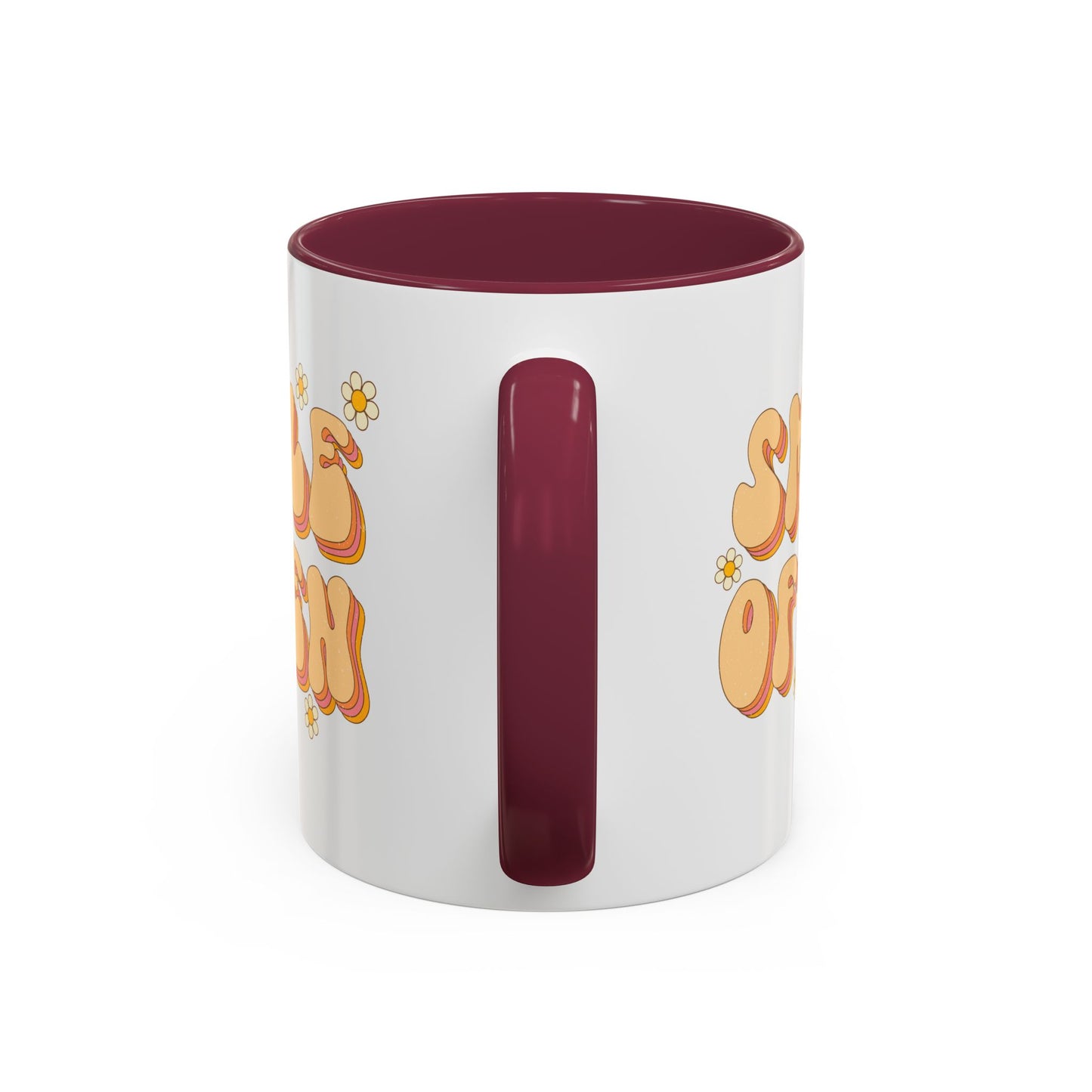 Smile Often Accent Mug – Retro Daisy Letters | 11oz 15oz colored Handle