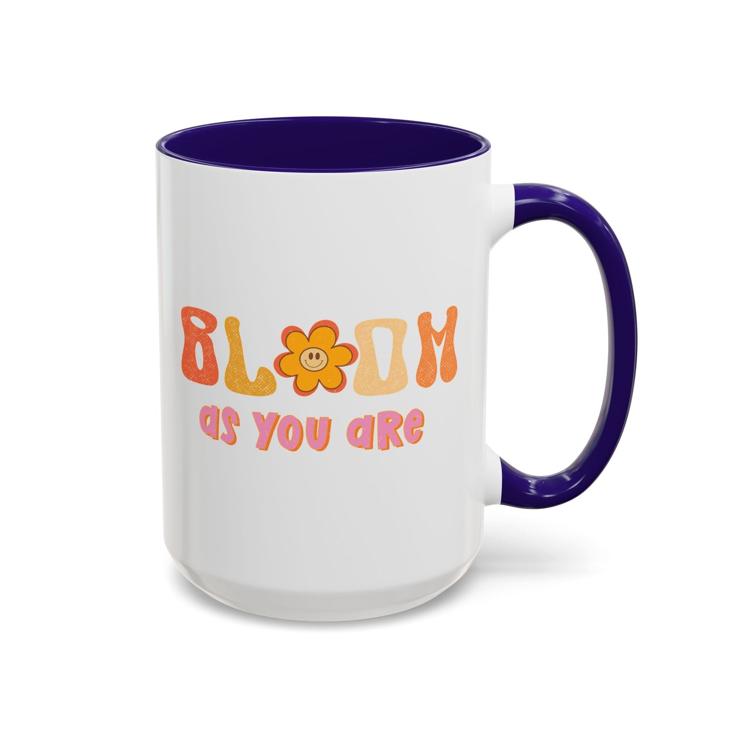 Bloom As You Are Accent Mug – Smiley Flower | 11oz 15oz Colored Handle